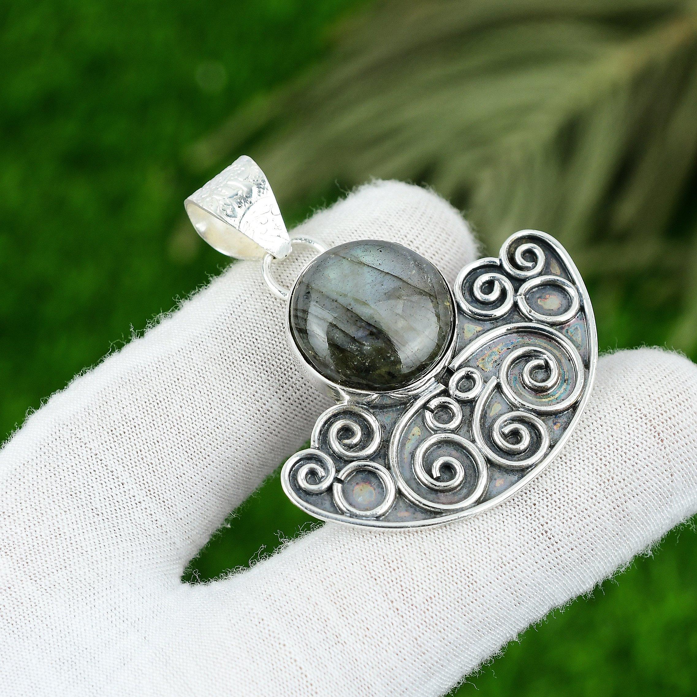 Naturlig Labradorit Ädelsten Smycken 925 Sterlingsilver Hänge För Flickor