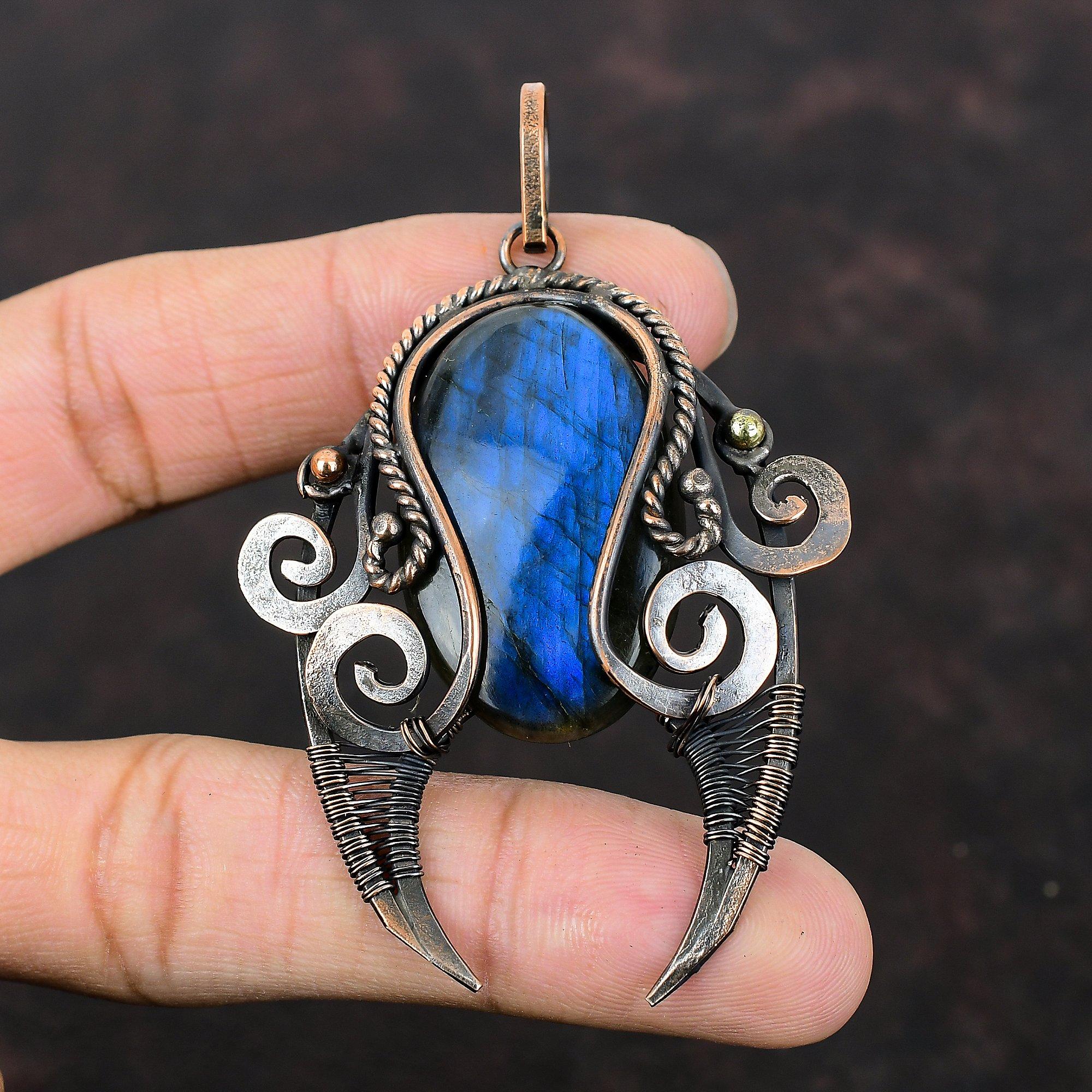 Labradorite Pendant Copper Wire Wrapped Pendant Copper Jewelry Handmade Pendants Gemstone Pendant Wire Wrapping Jewelry Women's Special Gift