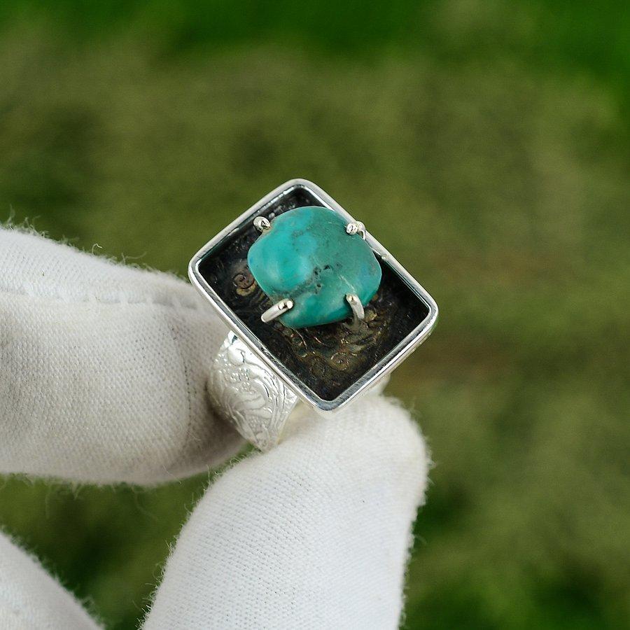 Natural Arizona Turquoise Gemstone Statement Blue Adjustable Ring 925 Silver