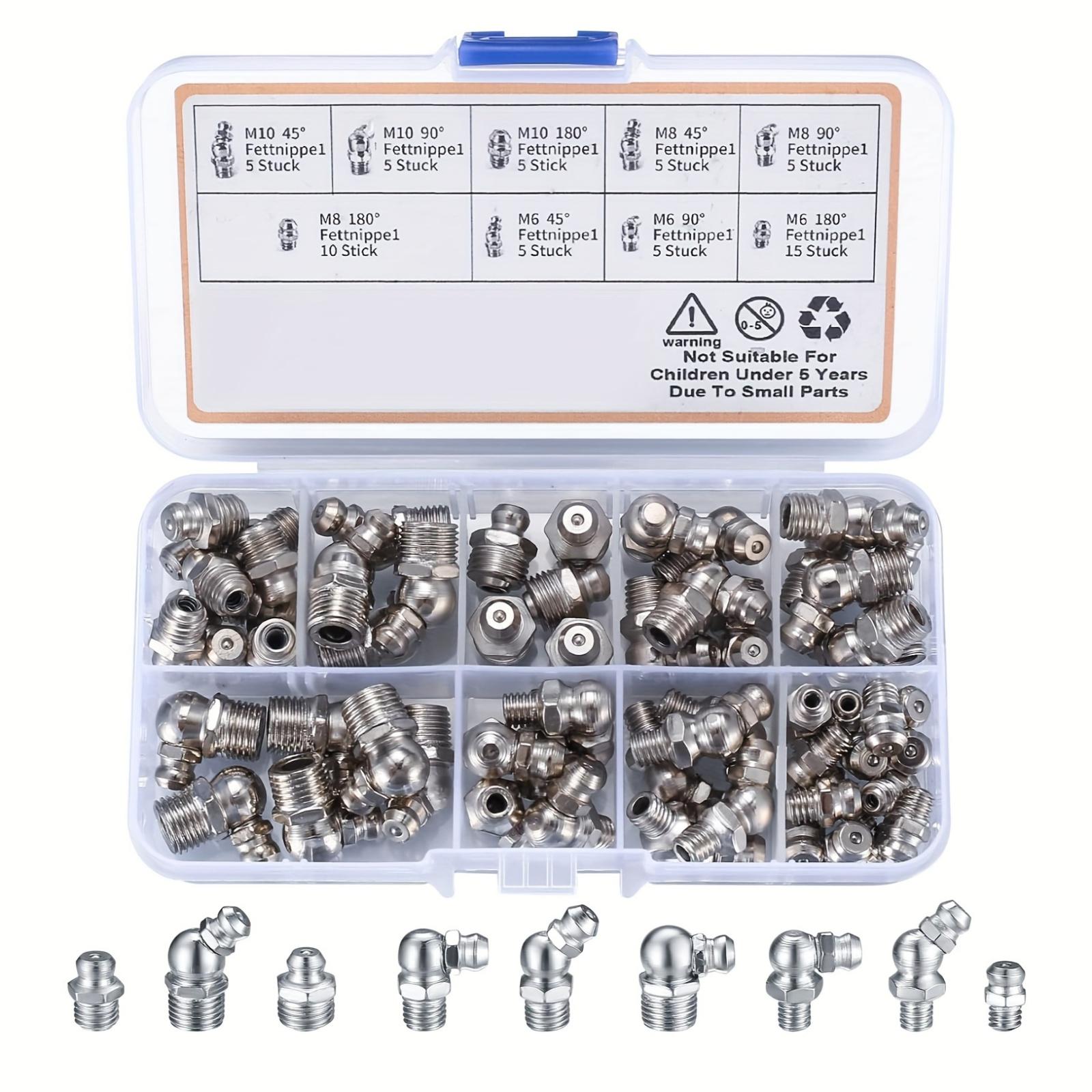 60 Pcs/set Metric Grease Fitting Kits,Including Straight and Angled Grease Fittings,for Lubricating Mechanical Components with Angled Grease Guns