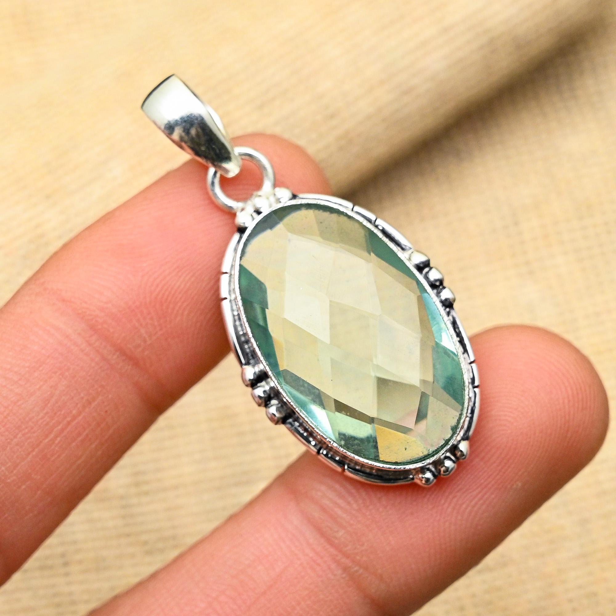 Aqua Apatite Gemstone Handmade 925 Solid Sterling Silver Pendant For Women
