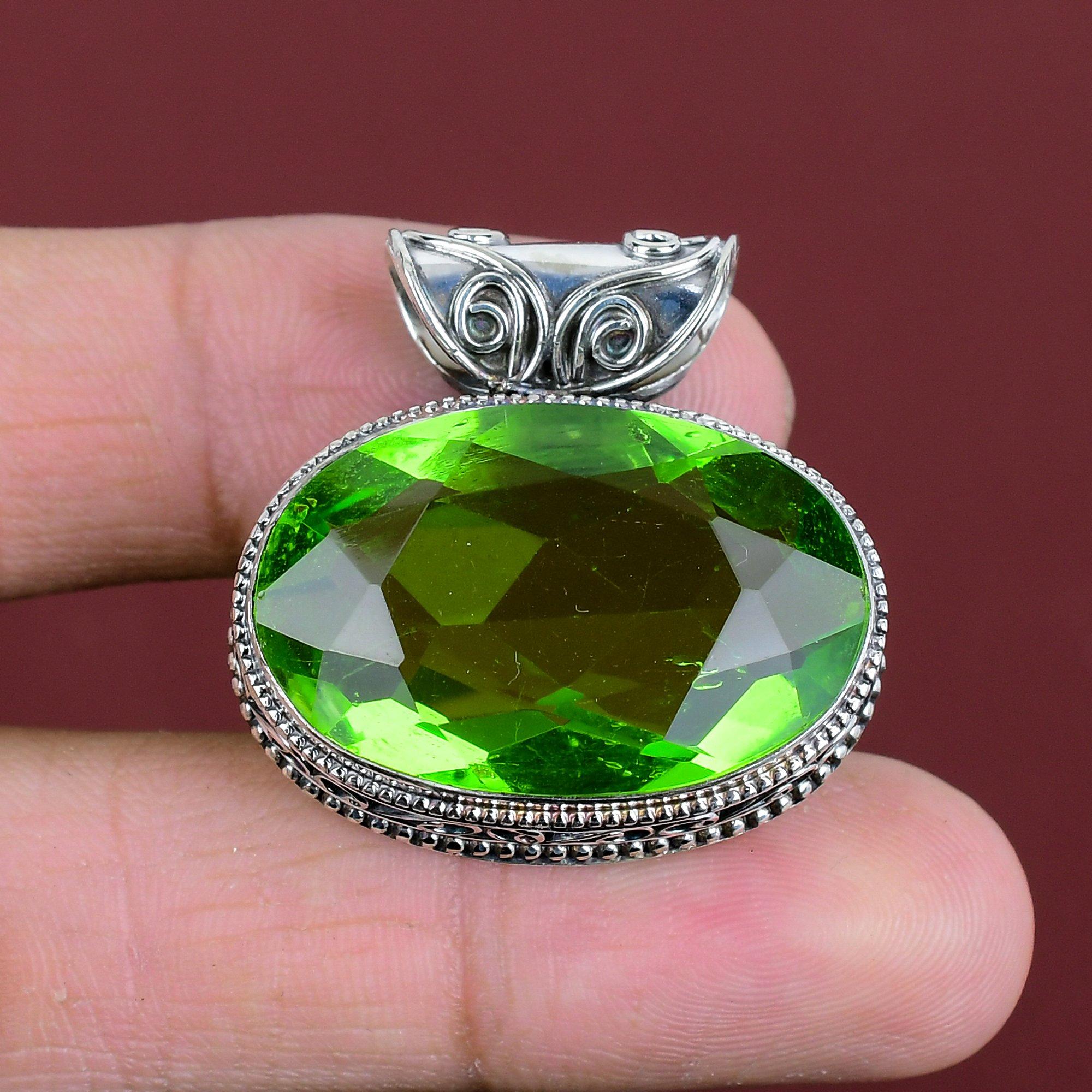 Faceted Peridot Pendant Real Gemstone Jewelry Vintage Handmade Pendant 925 Sterling Silver Pendant Very Pretty Peridot Jewelry Gifts For Mom