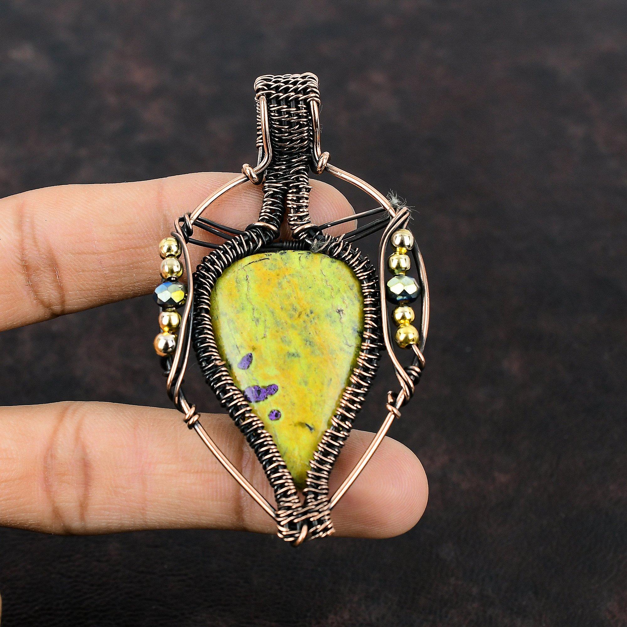 Stichtite Pendant Copper Wire Wrapped Pendant Titanium Beads Jewelry Handmade Real Gemstone Jewelry Engagement Gift Copper Wire Wrap Jewelry