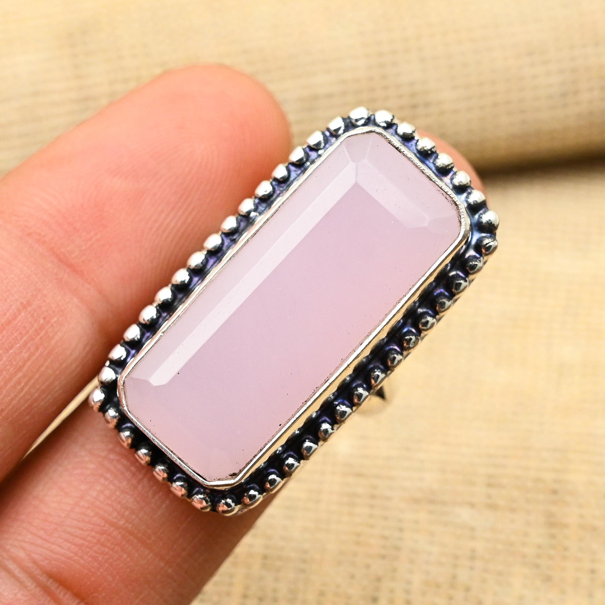 Appealing Pink Chalcedony Gemstone 925 Sterling Silver Handmade Lovely Jewelry Ring For Women