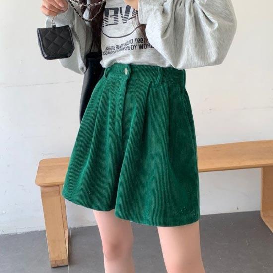 Corduroy Shorts for Women Autumn Winter Vintage Style Clothing Solid Wide-leg Shorts Casual Elastic Waist A-line Pants