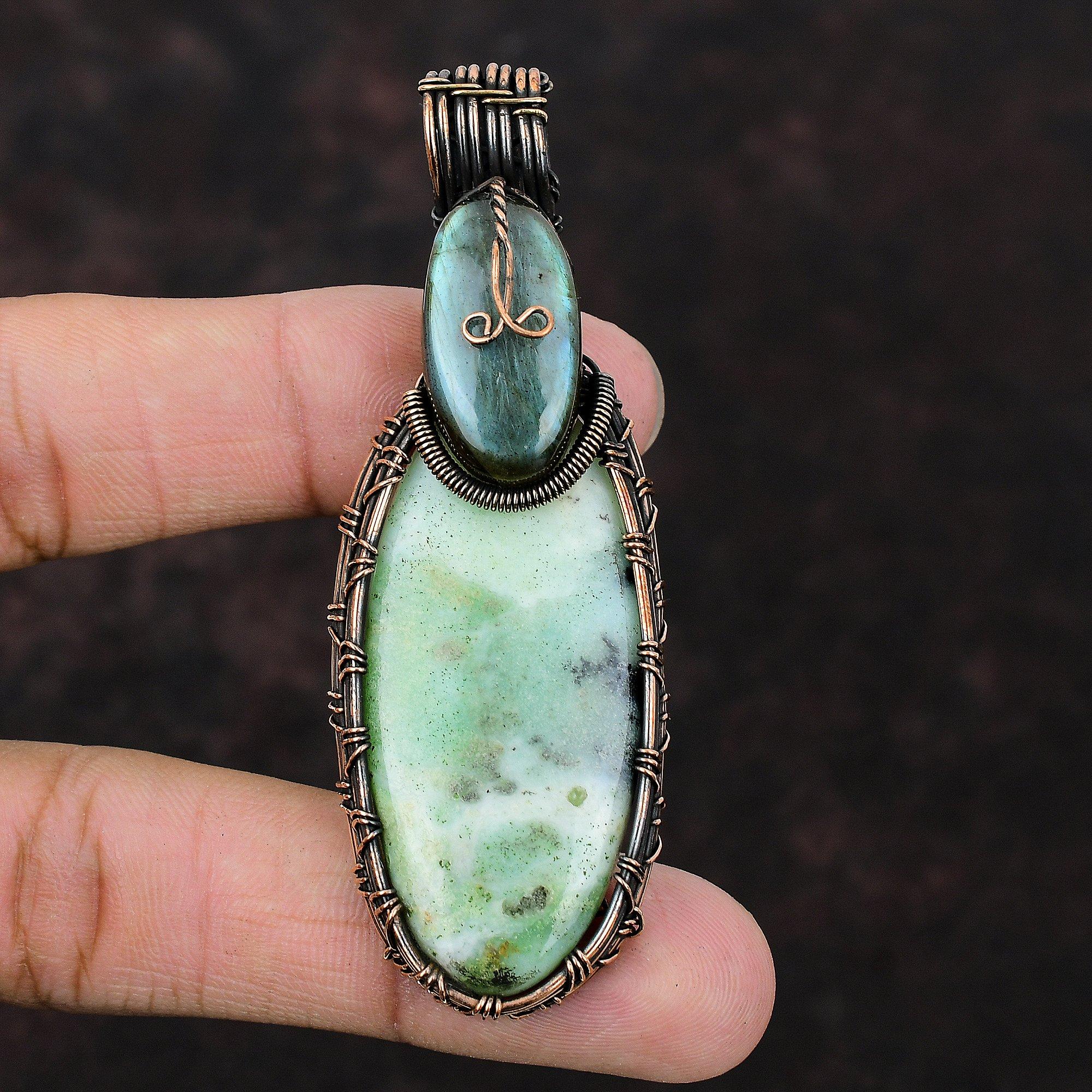 Chrysoprase Pendant Copper Wire Wrapped Pendant Labradorite Pendant Gift For Her Handmade Pendant Copper Wire Wrap Jewelry Gemstone Pendant