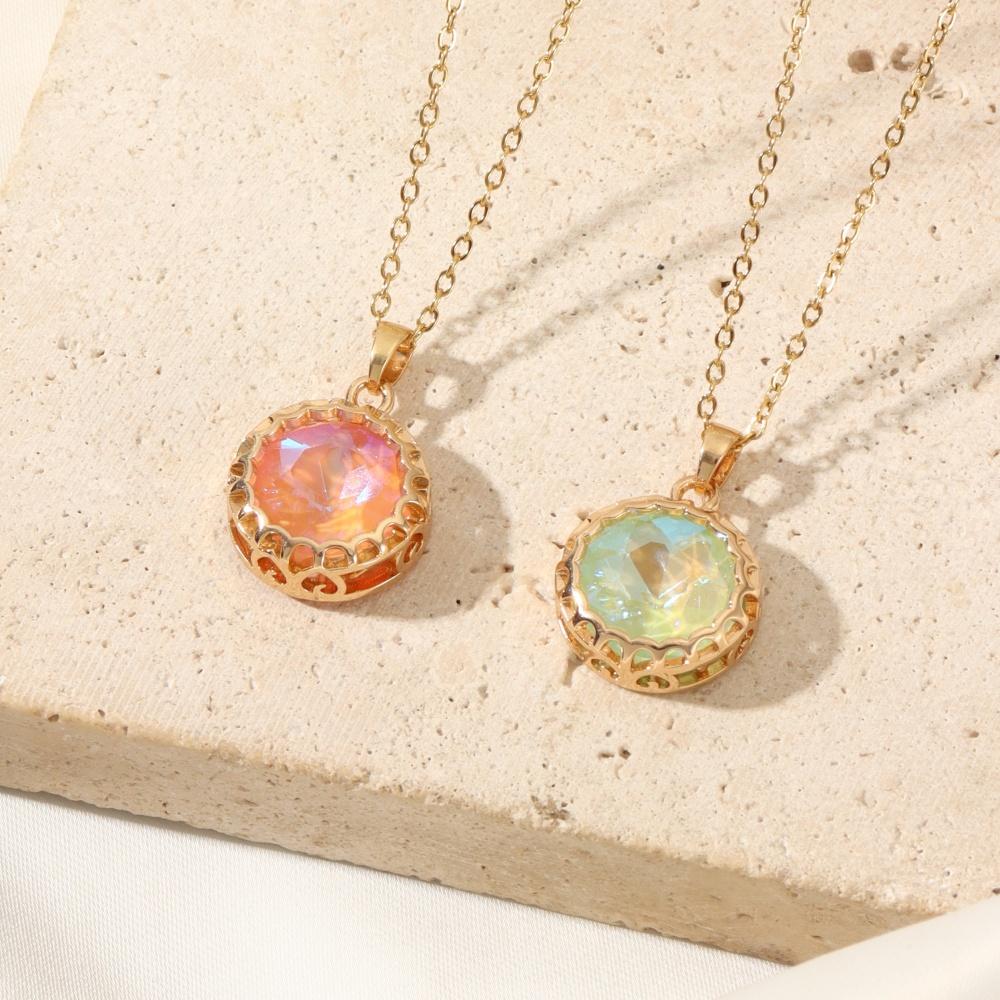 1 Piece Trendy Colorful Round Pendant Necklaces for Women Gold Color Stainless Steel Necklace Jewelry Party Accessories