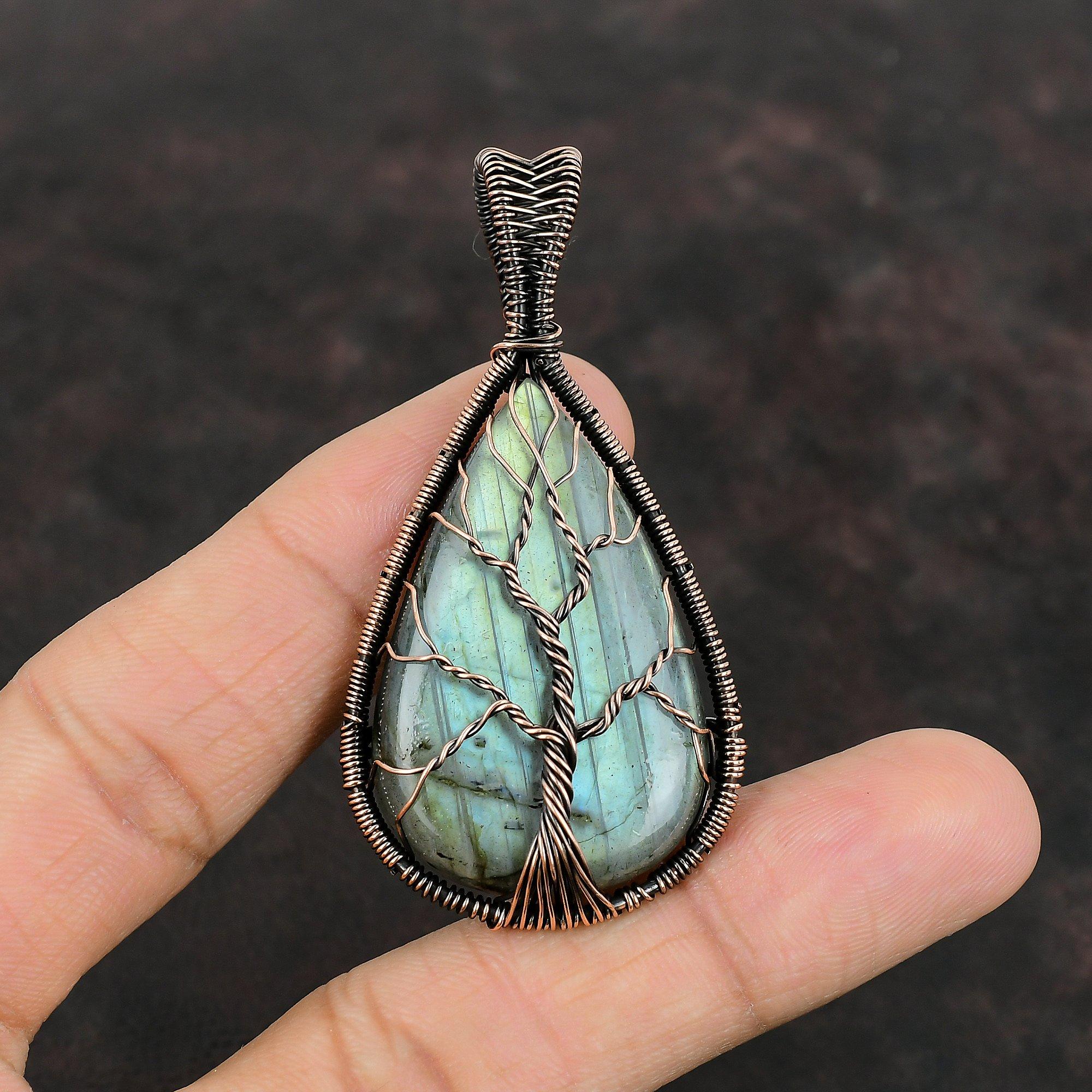 Tree Of Life Labradorite Pendant Copper Wire Wrapped Gemstone Pendant Handmade Designer Pendant Labradorite Copper Wire Jewelry Gift For Mom