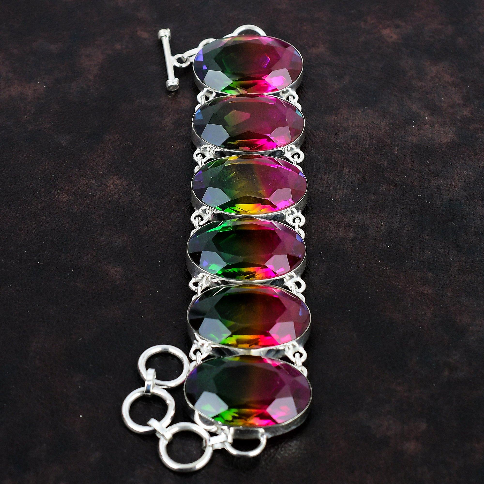 Βραχιόλι με Πολλαπλές Όψεις Τουρμαλίνης Χειροποίητα Κοσμήματα Βραχιόλι με Πολύτιμους Λίθους Βραχιόλι από Ασήμι Στερλίνα 925 Βραχιόλι με Ρυθμιζόμενη Αλυσίδα Δώρο για τη Μητέρα