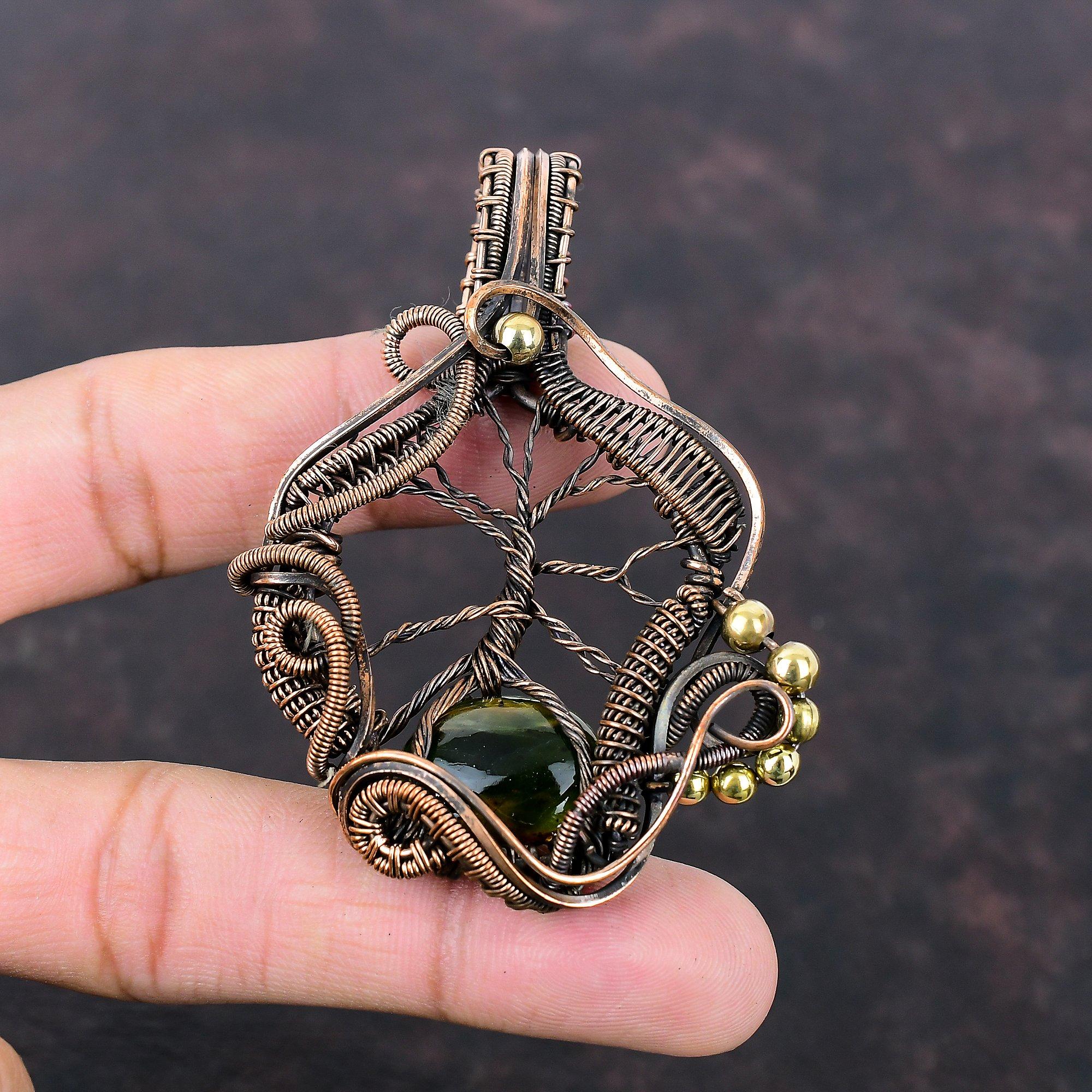 Tree Of Life Australian Chrome Chalcedony Pendant Copper Wire Wrapped Pendant Handmade Pendant Copper Wire Jewelry Gemstone Pendant For Gift