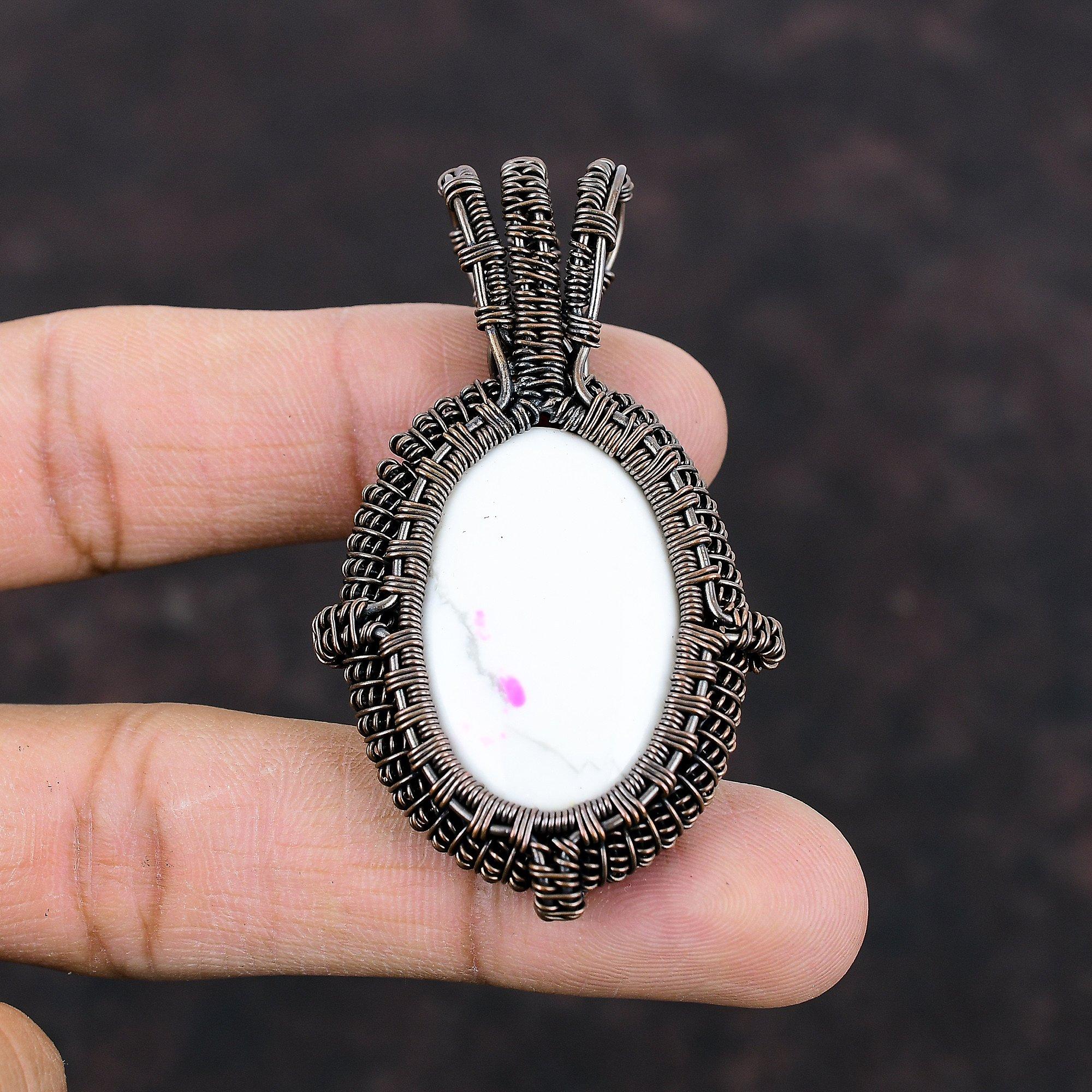 Howlite Copper Pendant Wire Wrapped Pendant Handmade Hippie Pendant Gemstone Pendant Wire Wrap Jewelry Howlite Wire Jewelry Gift For Him