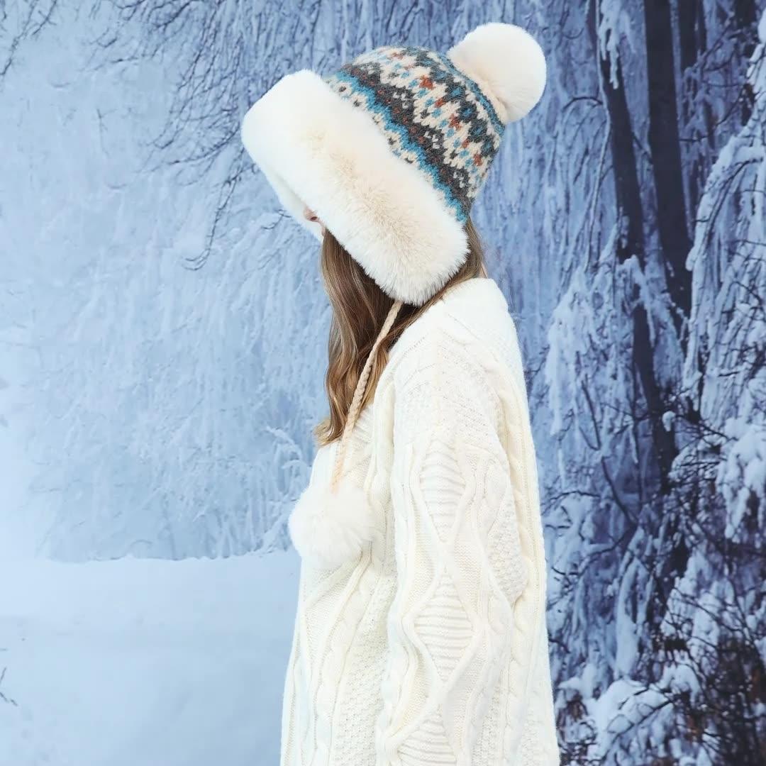 Women Autumn Winter Warm Thicken Ear Protector Knitted Hat Cold Velvet Hair Ball Outdoor Cycling Bomber Hat Sweet Cute Lei Feng Hat