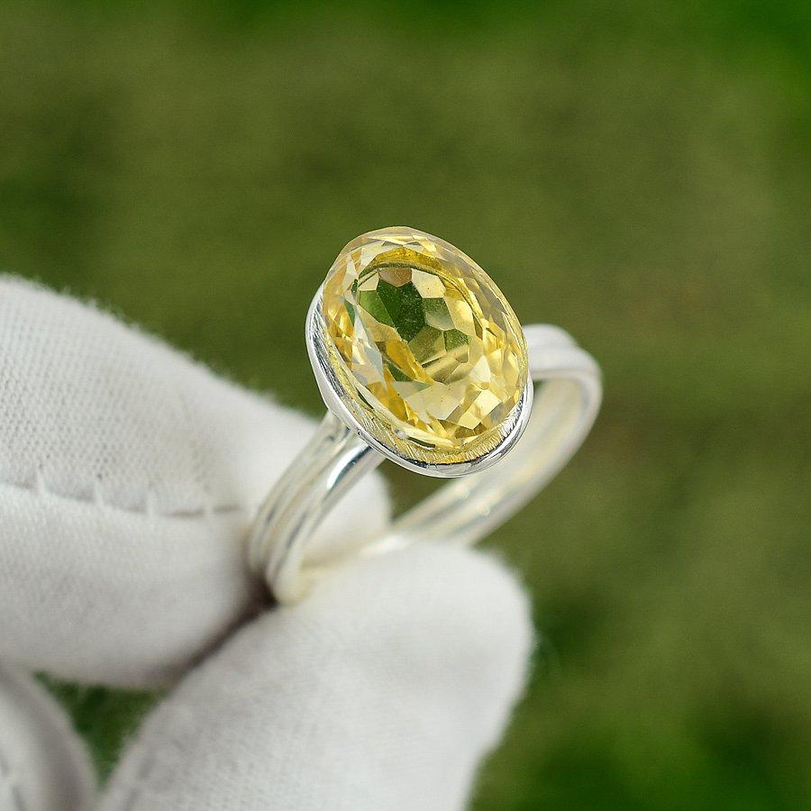 Ovaler Citrin Edelstein 925 Sterlingsilber Mutter Versprechen Statement Ring US 7.75