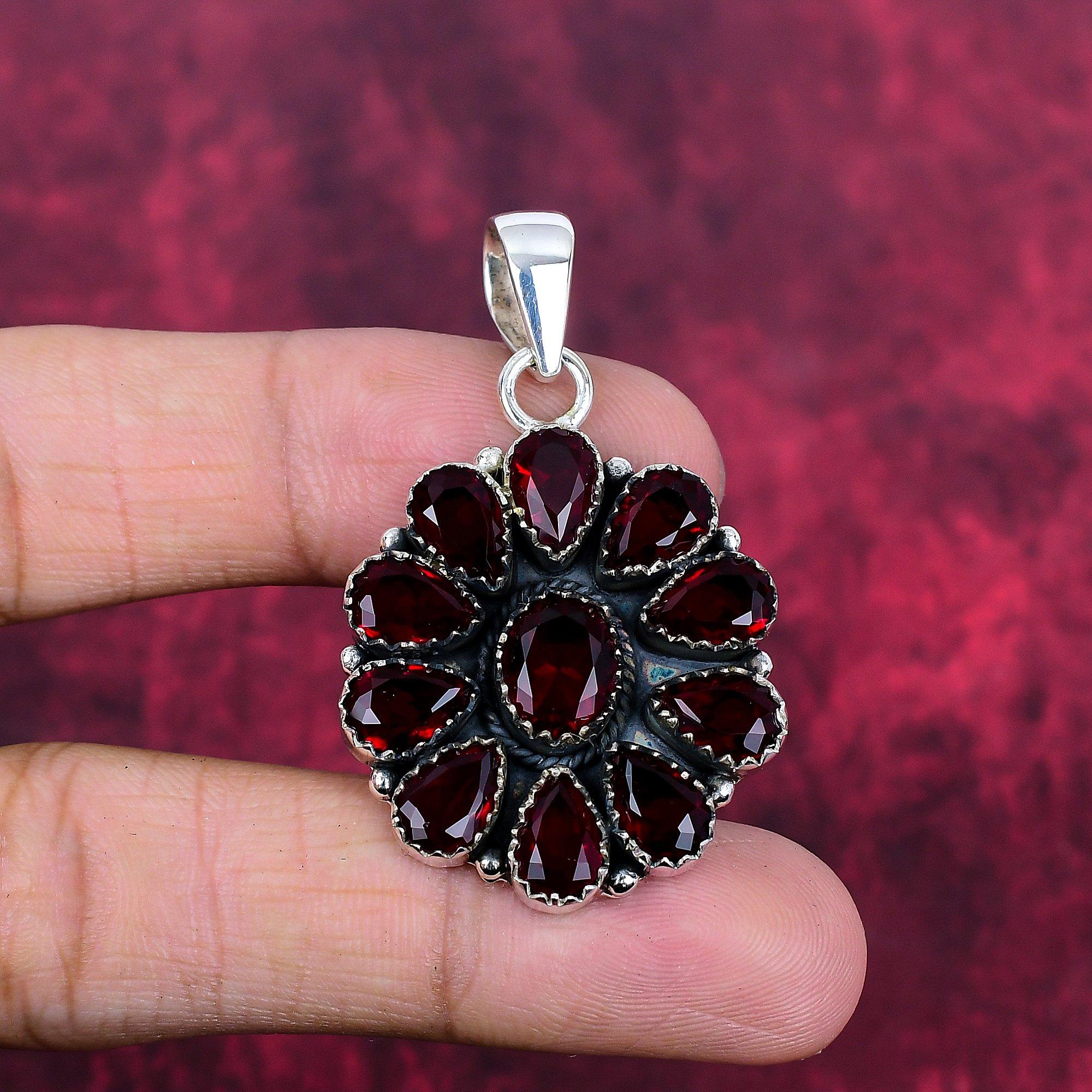 Pendentif en argent sterling massif 925 avec grenat, bijou fait main en pierres précieuses, cadeau pour femme, pendentif neuf