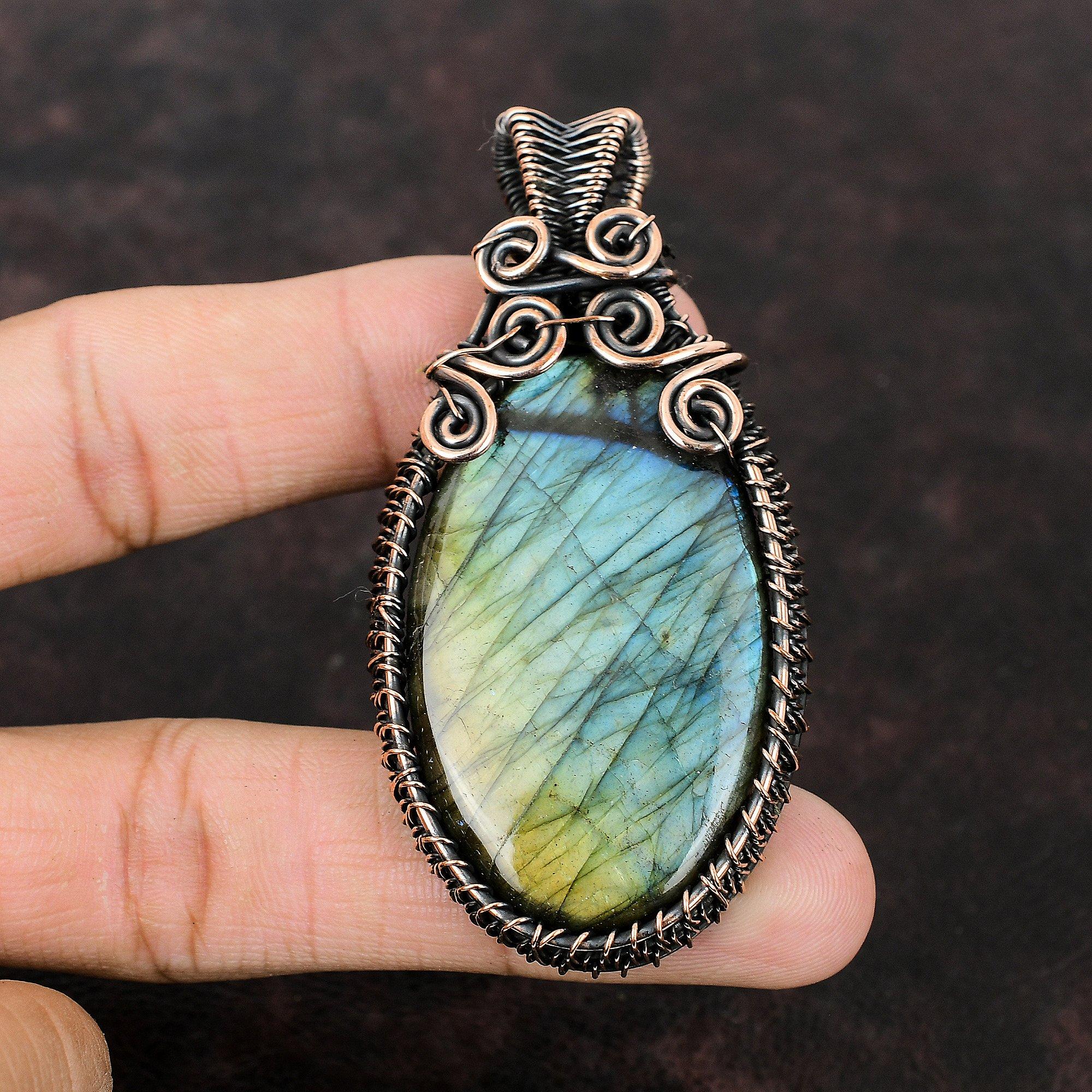 Labradorite Pendant Natural Gemstone Jewelry Copper Wire Wrapped Pendant Handmade Pendant Labradorite Copper Designer Jewelry Gift For Her