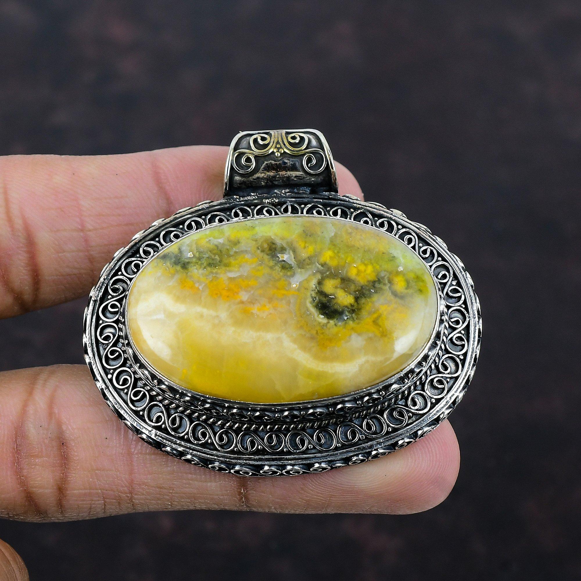 Bumble Bee Jasper Pendant Vintage Pendant Handmade Jewelry 925 Sterling Silver Pendant Gemstone Jewelry Latest Design Pendant Gift For Women