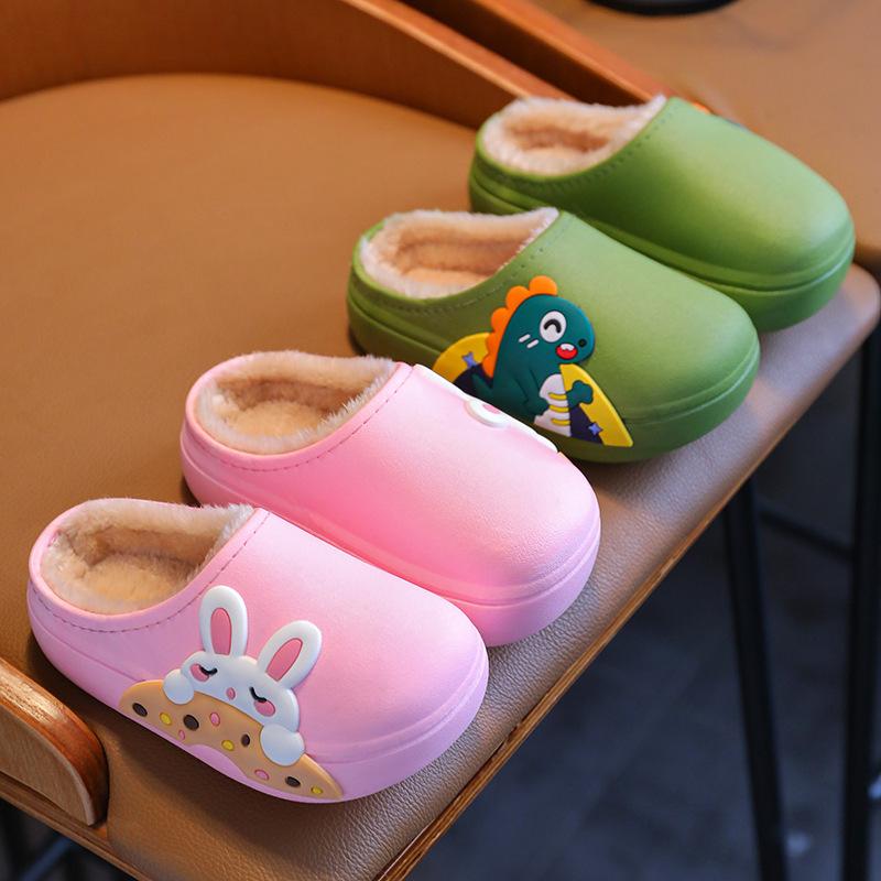 Children's Cotton Slippers In Winter, Indoor Anti Slip and Warm, Waterproof and Soft Soled for Boys and Girls, Home Furnishings, Wearing Cotton Shoes