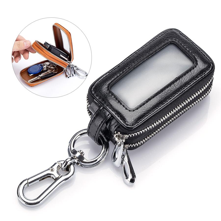Real Cowhide Leather Keys Pouch Double Zipper Car Key Cases Men and Woman Fashion Housekeeper Keys Holders with Waist Hanging