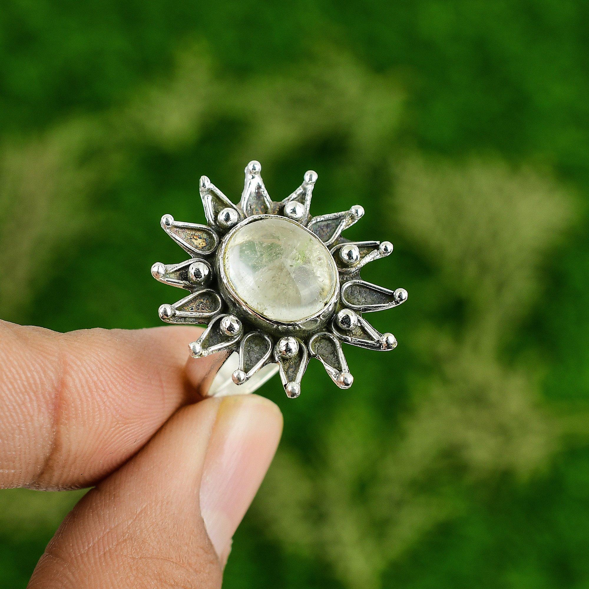 Wedding Gift For Her 925 Silver Natural Moonstone Solitaire Adjustable Ring