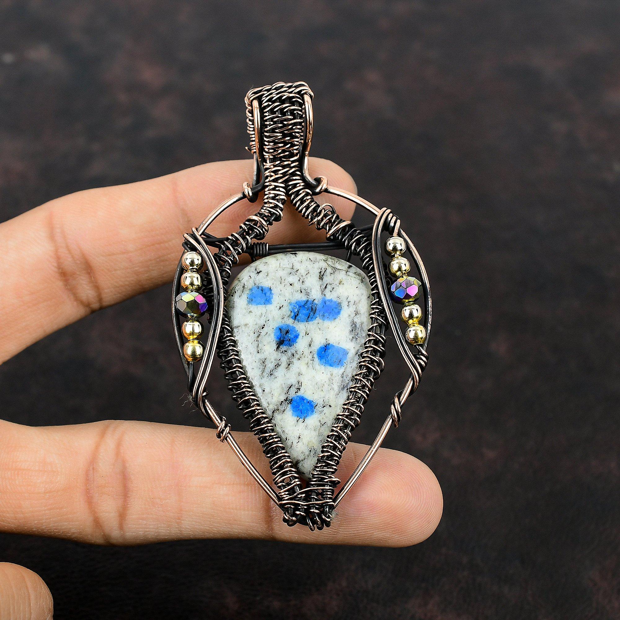 K2 Jasper Pendant Copper Wire Wrapped Gemstone Jewelry Titanium Beads Pendant Copper Wire Wrap Pendant Handmade Antique Pendant Gift For Her