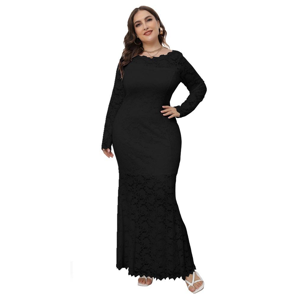 Spring and Autumn Women's Dress Plus Size Lace Fishtail Evening Dress