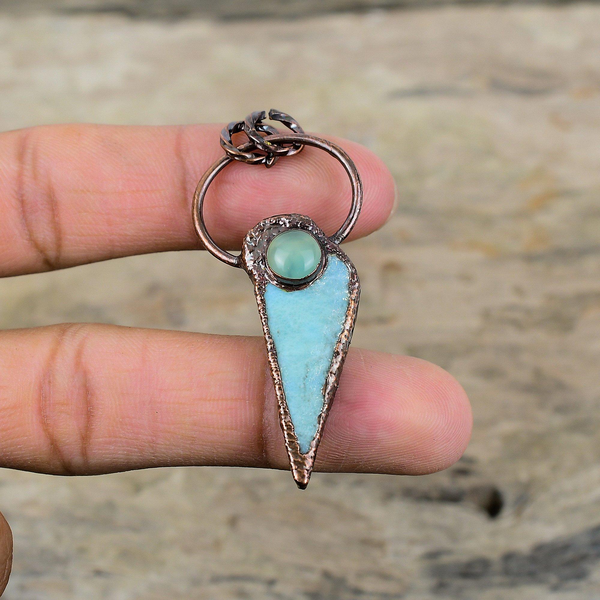 Larimar Rough Pendant Electroformed Copper Pendant Handmade Prehnite Pendant Electroformed Jewelry Gemstone Pendant For Women Gift For Her