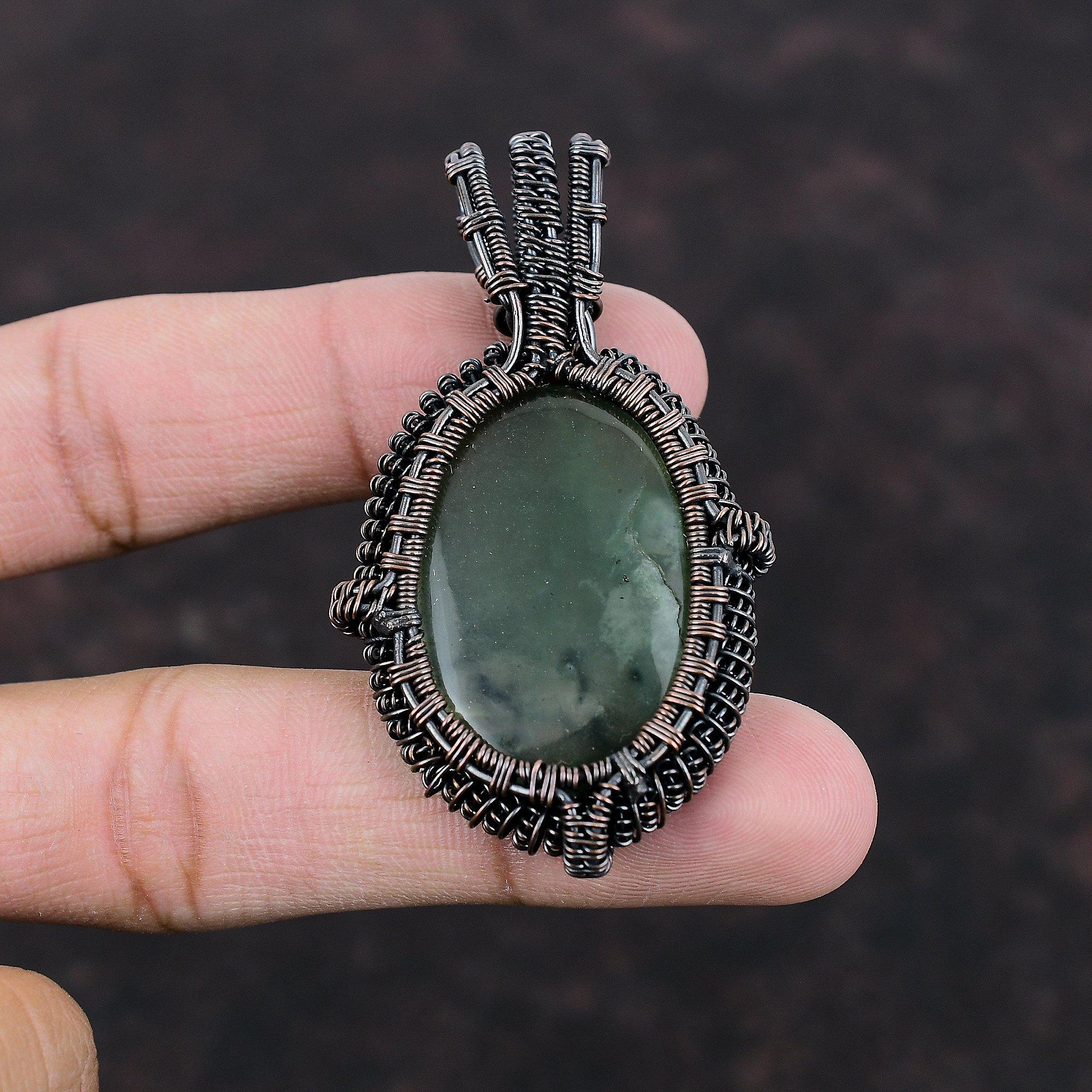 Prehnite Pendant Copper Wire Wrapped Gemstone Pendant Handmade Pendant Wire Wrapped Jewelry Birthstone Pendant Copper Jewelry Gift For Wife