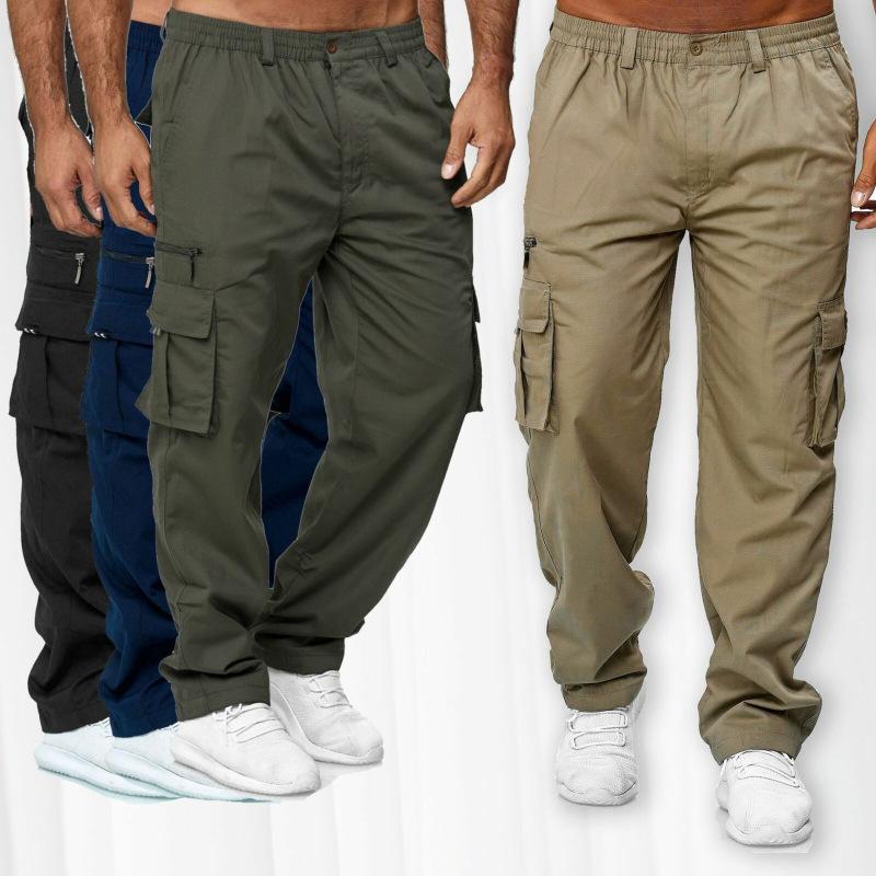 Men's Casual Cargo Pants Drawstring Multi-Pocket Tactical Trousers Outdoor Hiking Jogging Sports Pants
