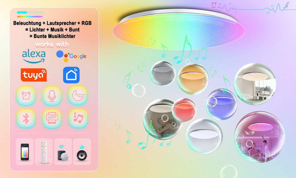 Chysongoods 50cm 55W LED Deckenleuchte Dimmbar & Farbtemperatur Einstellbar RGB Ambiente Integrierter Bluetooth-Lautsprecher Alexa Kompatibel für den Innenbereich