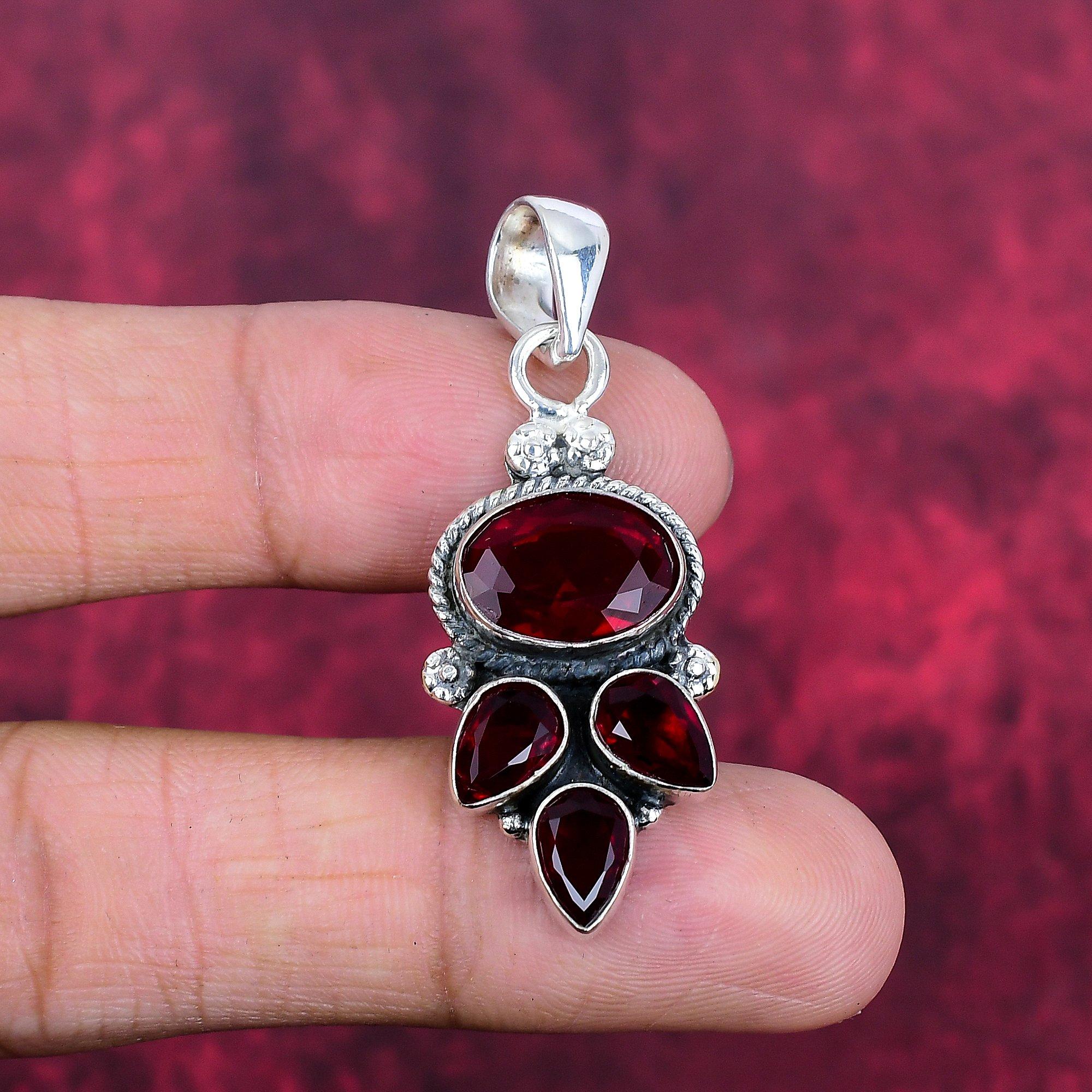 Granat 925 Massiv Sterlingsilber Anhänger, Handgefertigter Edelsteinanhänger Schmuck, Geschenke für Ehefrau Brandneuer Anhänger