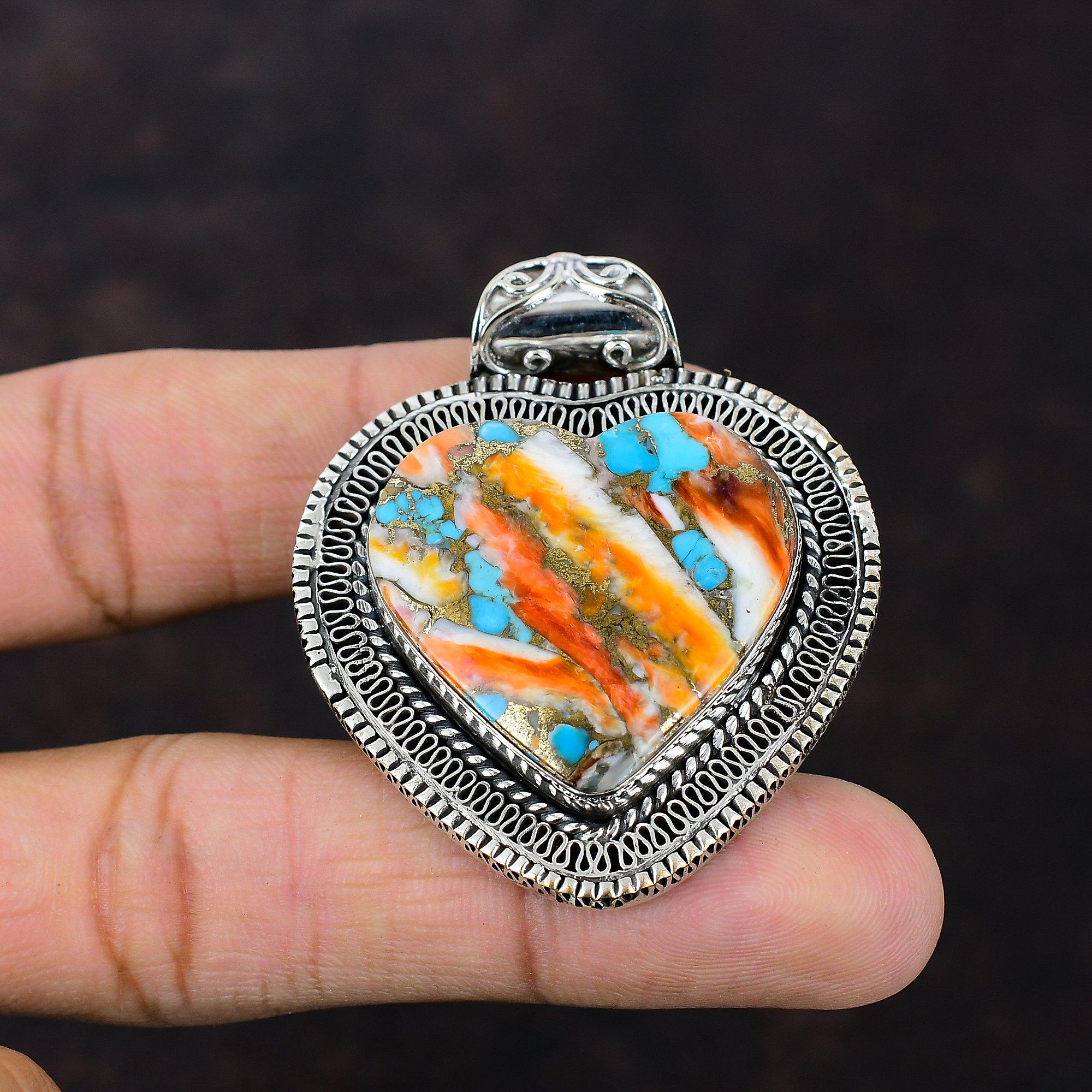 Pendentif en cuivre turquoise épineux Pendentif vintage fait main Pendentif en argent sterling 925 Pendentif en pierre précieuse Cadeau d'anniversaire Bijoux élégants