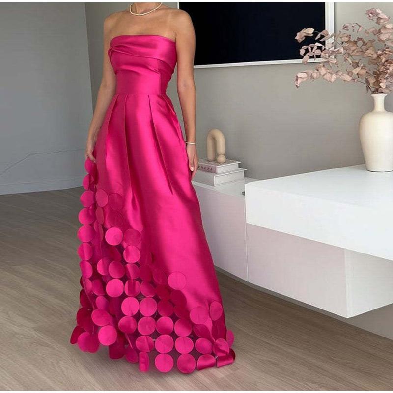 New Women's Sexy Off Shoulder Slim Satin Long Dress Elegant Pleated Bridesmaid Robe Fashion Strapless High Waist Banquet Dresses