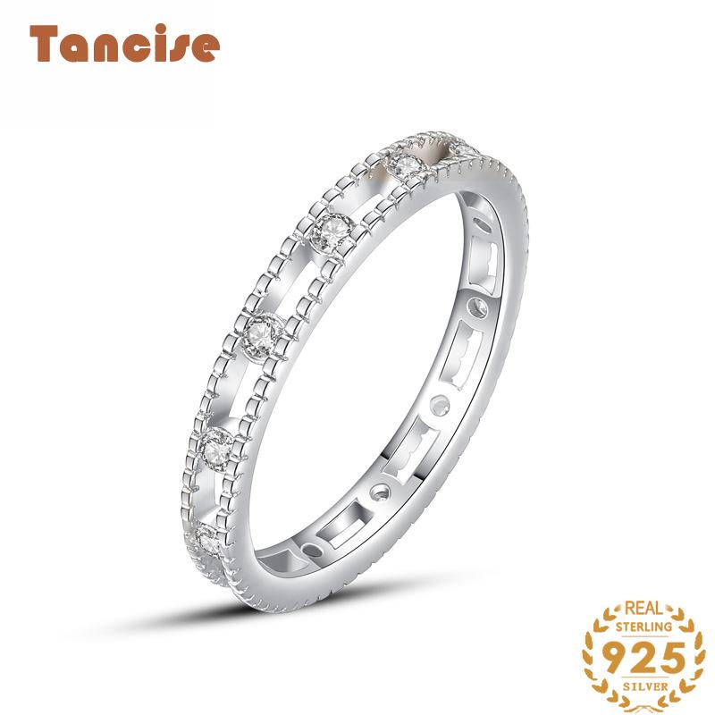 Tancise Klassisk 925 Sterling Sølv Zircon Ring Dame Smykker Bryllup Løfte Party Gift