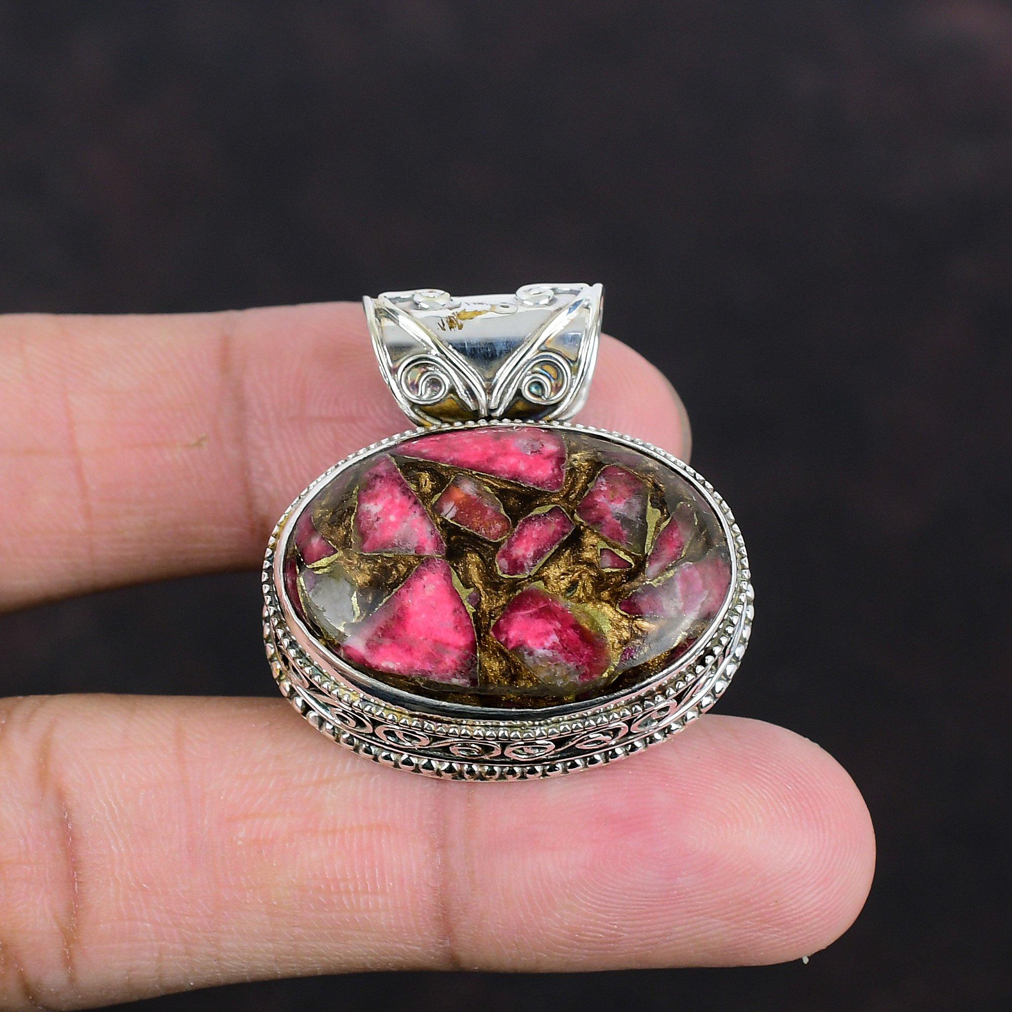 Copper Thulite Pendant Natural Gemstone Pendant Vintage Pendant 925 Sterling Silver Pendant Antique Jewelry Handmade Pendant Engagement Gift