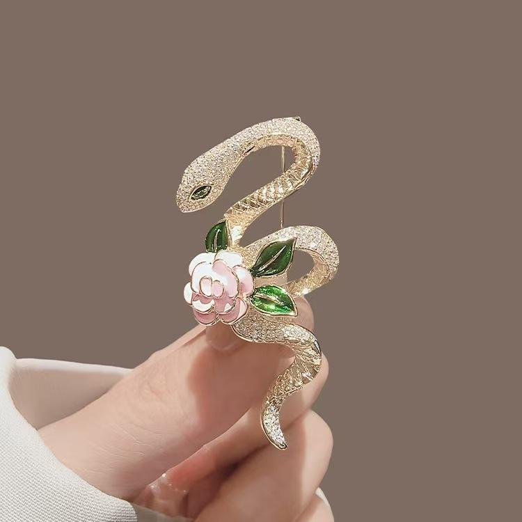 Flower Snake Brooches For Women Unisex Rhinestone Lovely Animal Party Casual Brooch Pins Gifts