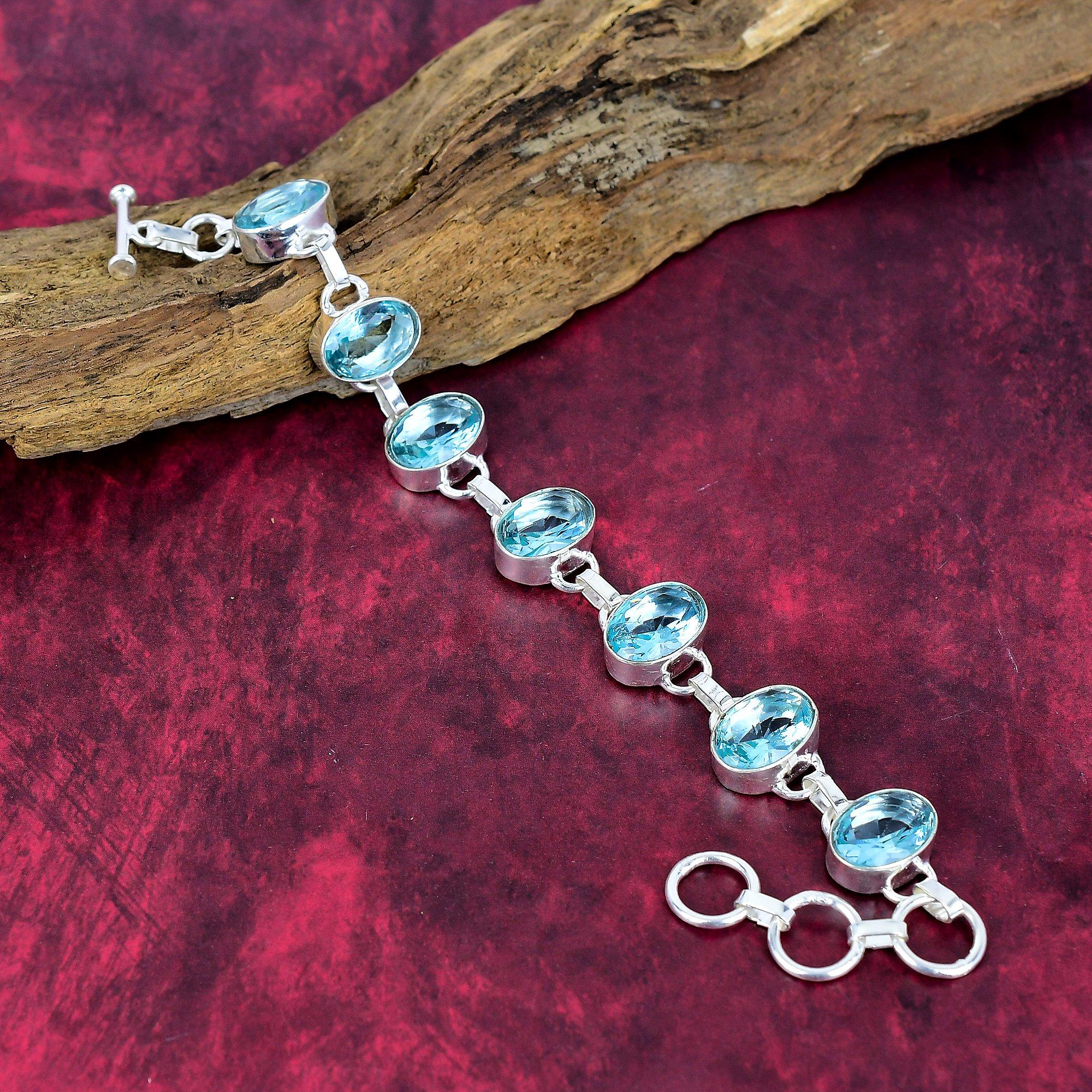 Blautopas 925 Sterling Silber Armband, handgefertigtes Edelstein Armband Schmuck, Geschenke für Frau Brandneues Armband