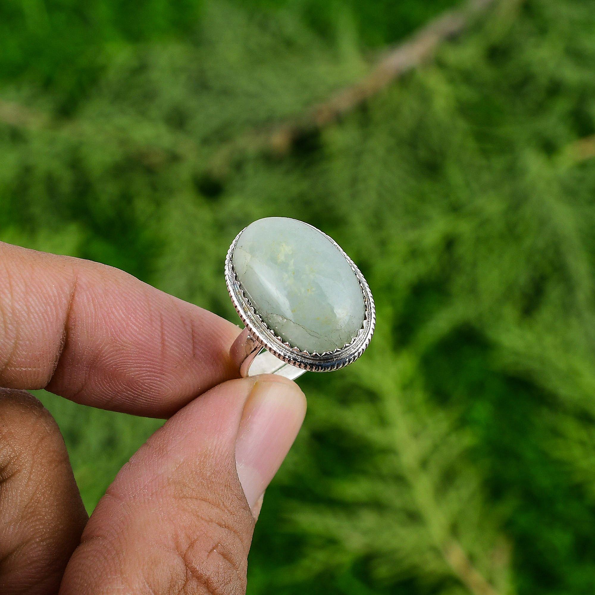 925 Silver Natural Aquamarine March Birth Stackable Handmade Unique Ring Jewelry