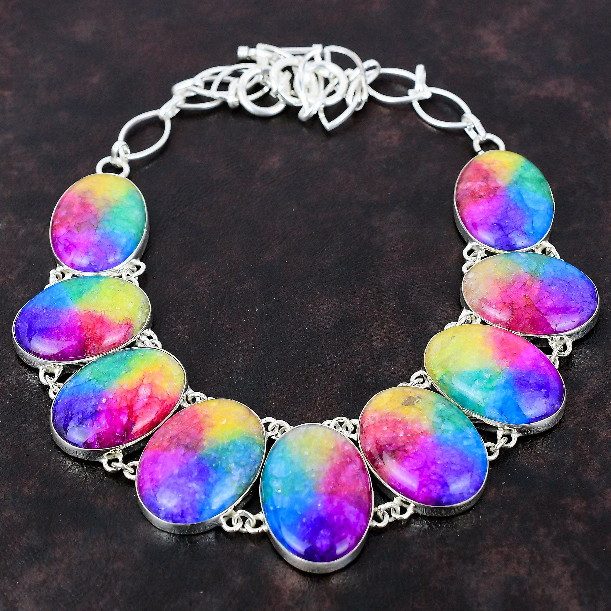 Regenbogen-Solarquarz-Drusy-Halskette, tolle Edelstein-Halskette, 925er-Sterlingsilber-Halskette, verstellbare Kette, handgefertigter, anständiger Schmuck