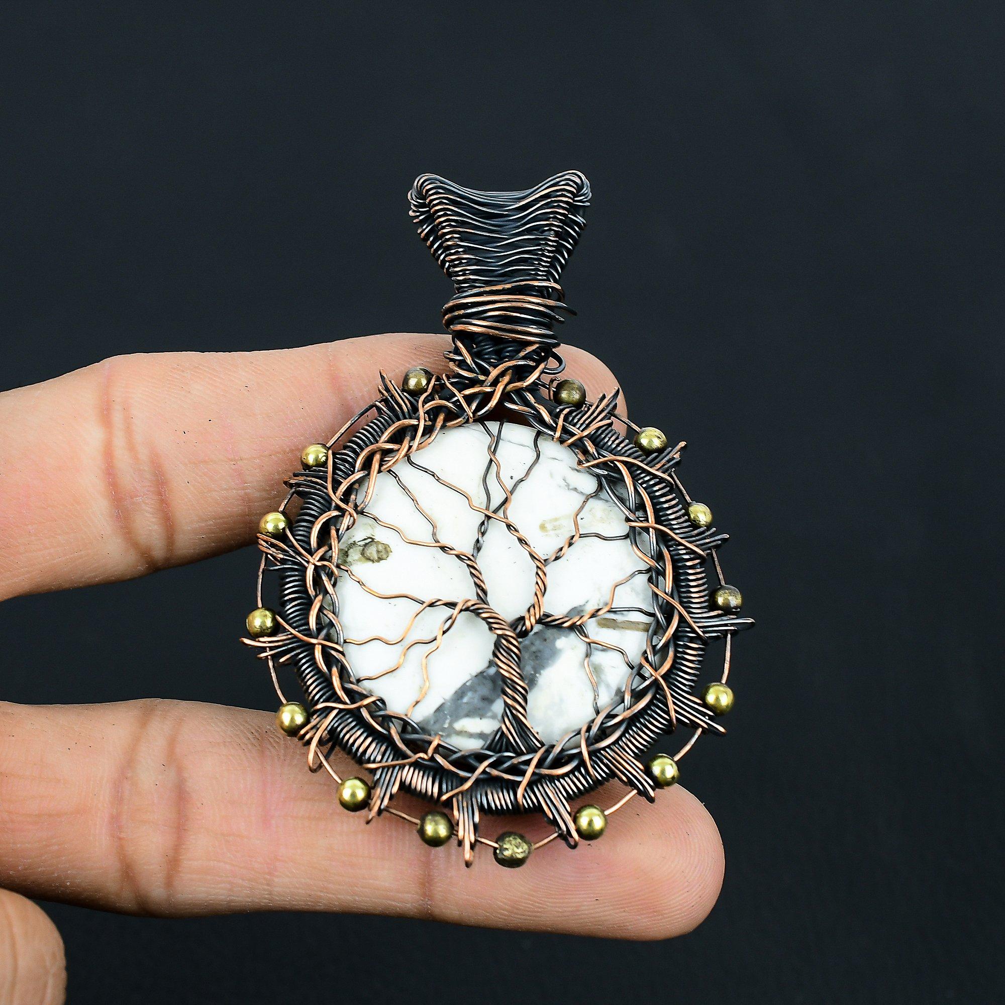 Tree Of Life Howlite Gemstone Handmade Pure Copper Wire Wrapped Pendant Jewelry For Memorial Day