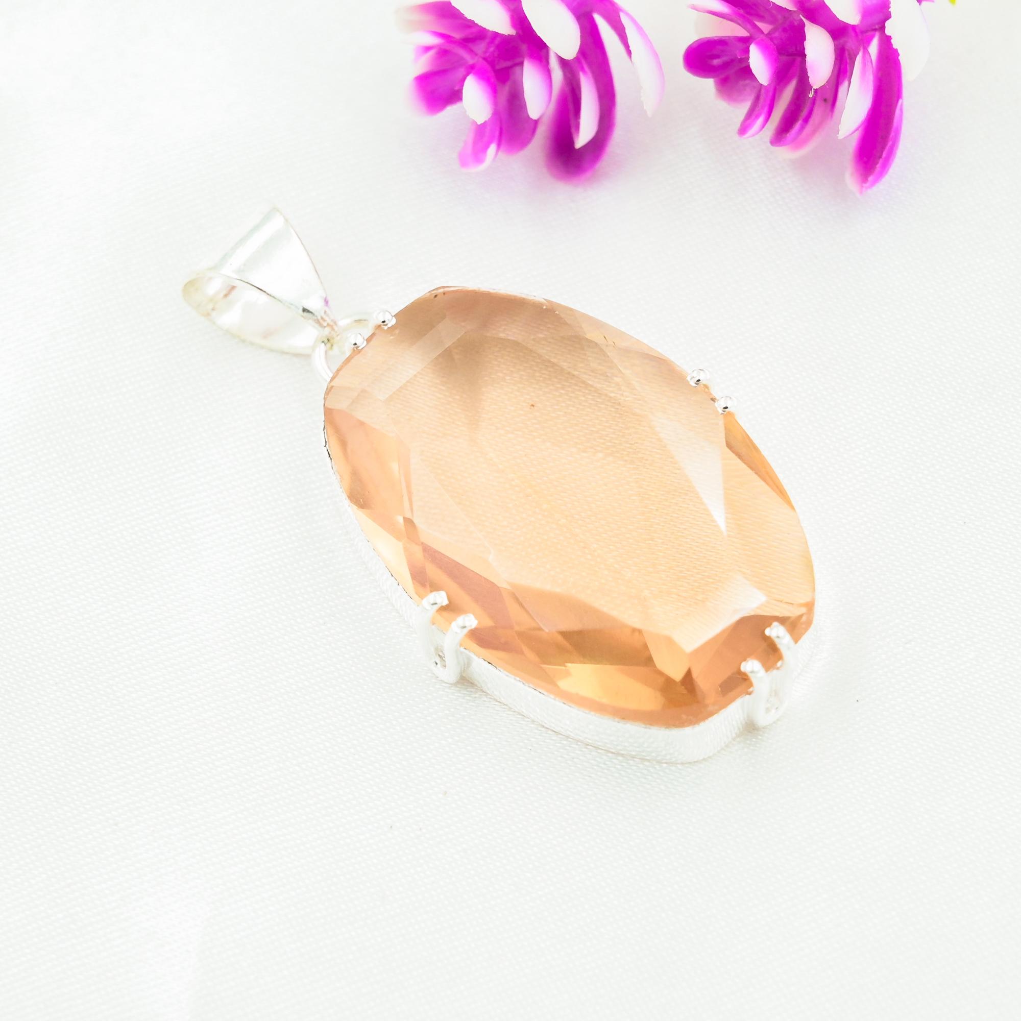 Morganite Pendant, Handmade Gemstone 925 Solid Sterling Silver Pendant Antique Jewelry, For Engagement Gift