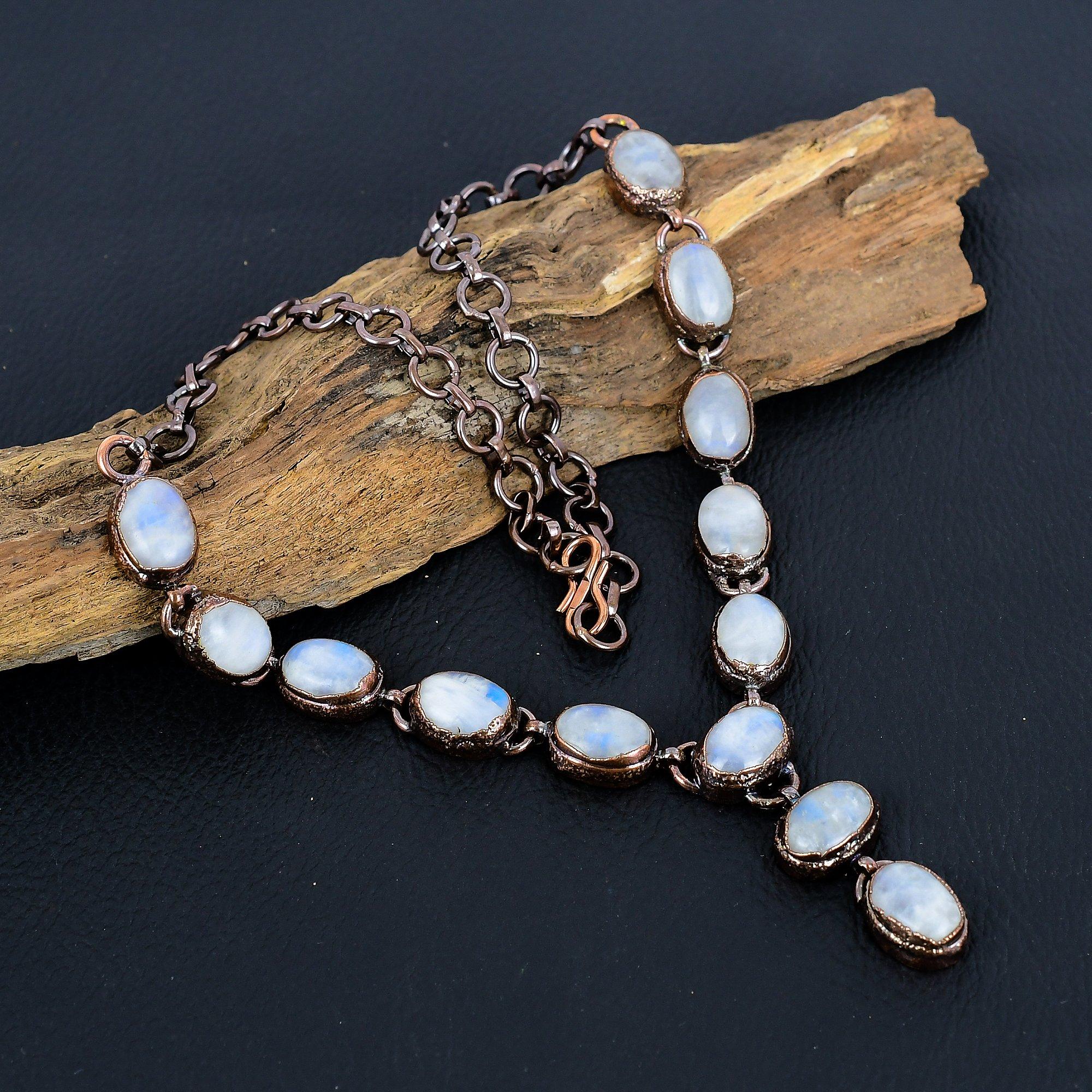 Rainbow Moonstone Gemstone Handmade Copper Electroformed Jewelry Beauteous Necklace For Love