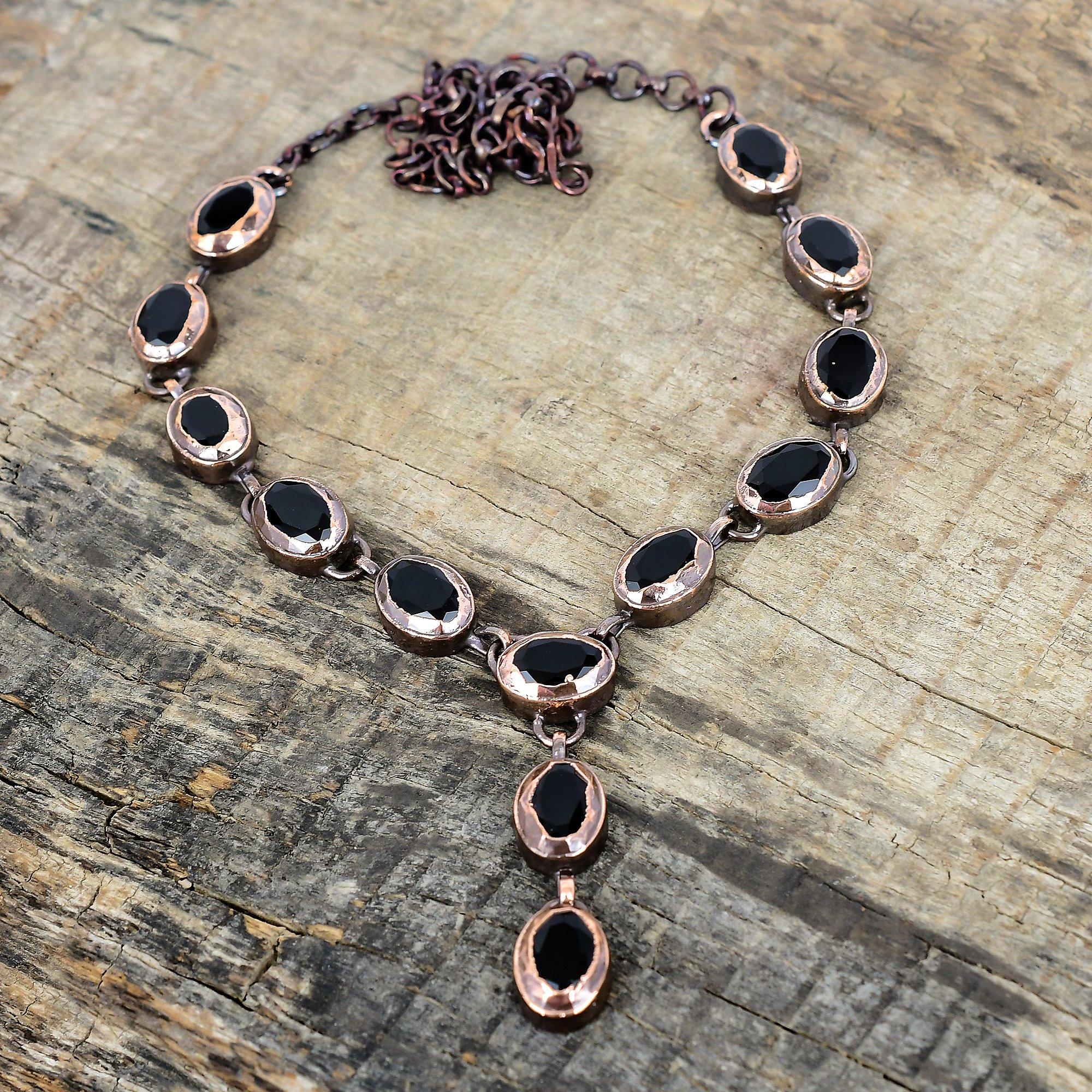 Collier en onyx noir facetté cuivre électroformé chaîne réglable collier pierre gemme bijoux en cuivre fait main collier pierre de naissance cadeau de mariage