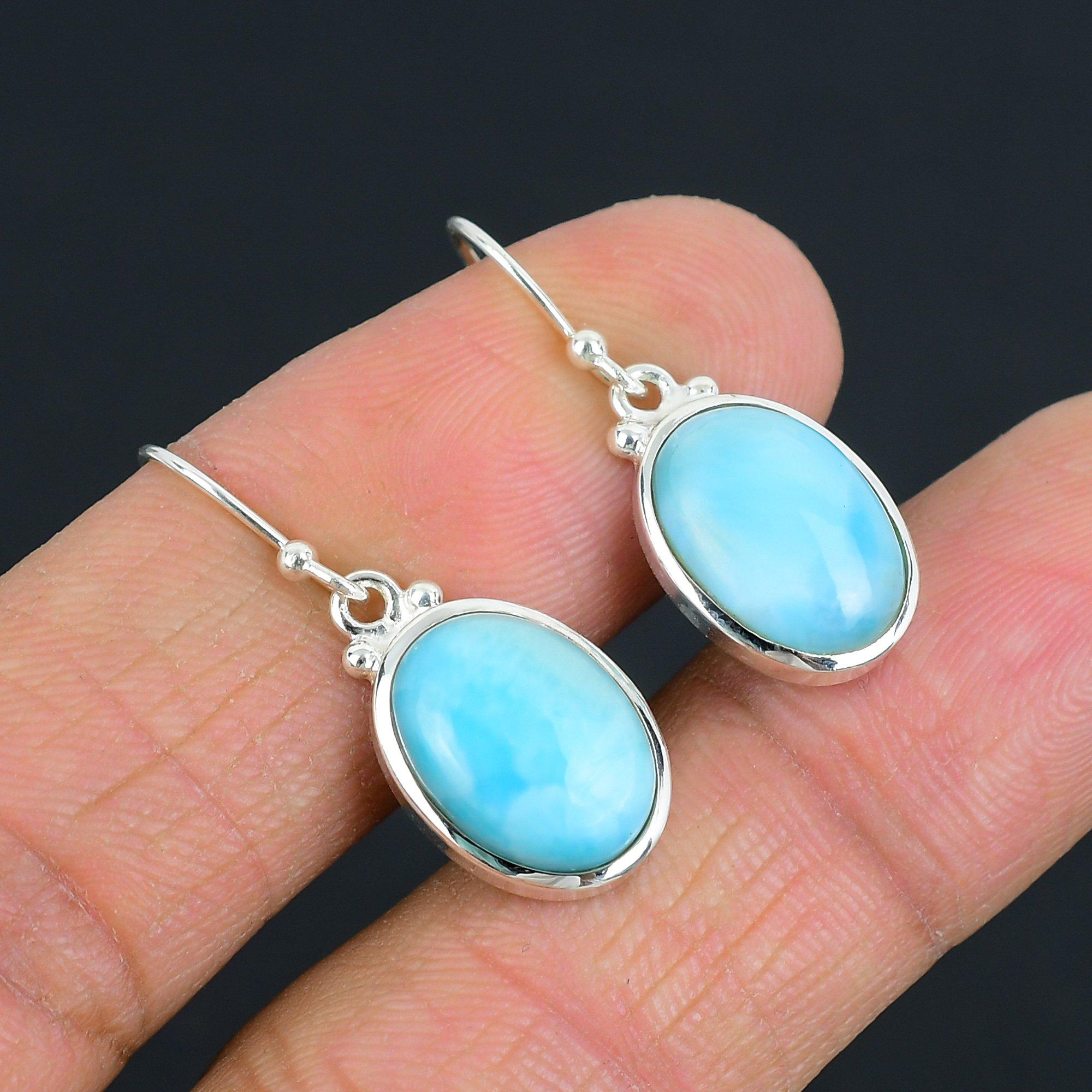 Natürliche Larimar-Edelstein-Ohrringe, massives 925er Sterlingsilber, handgefertigt, Tropfen-Ohrringe, Schmuck, Geschenk zum Valentinstag für die Liebe