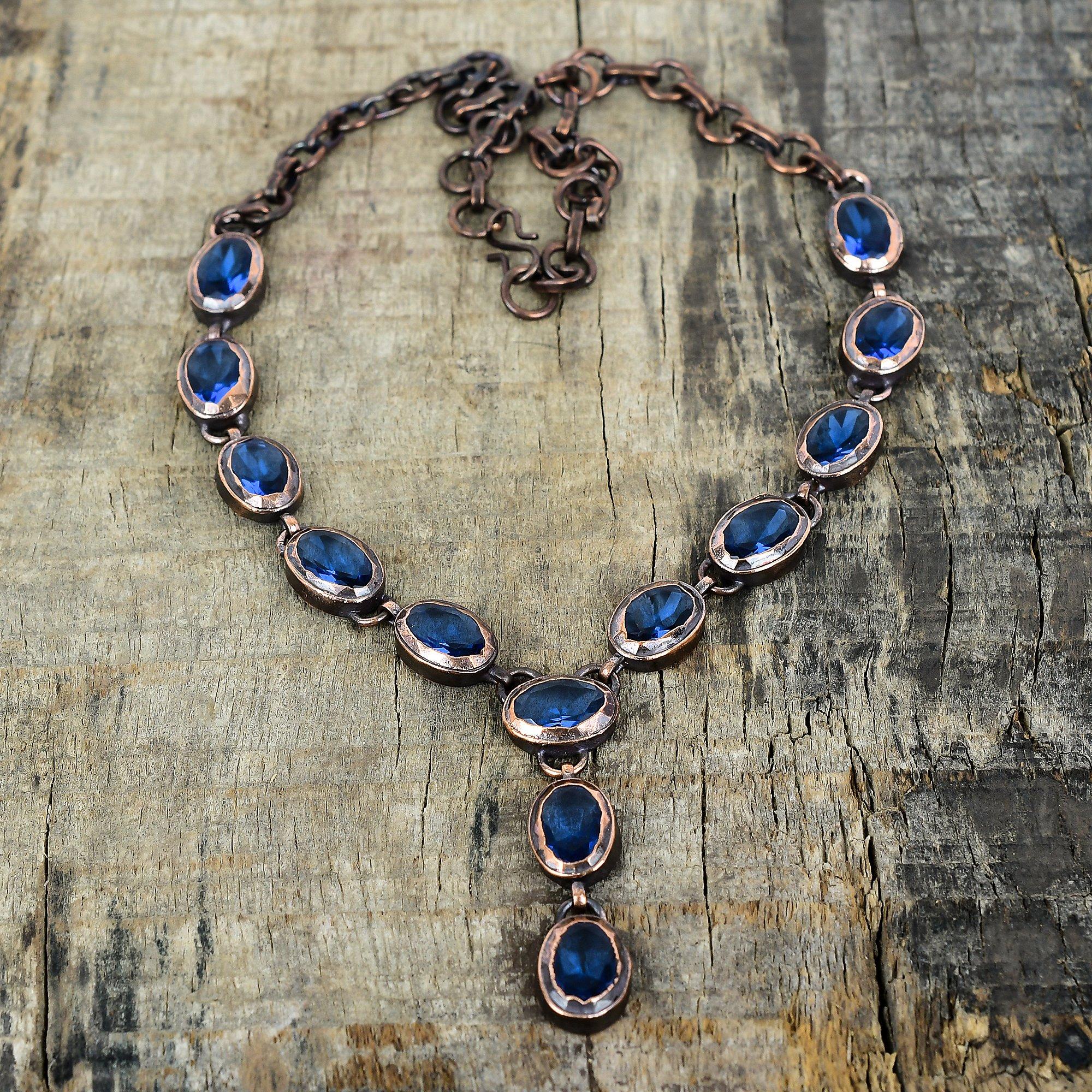 Faceted Tanzanite Quartz Necklace Electroformed Copper Gemstone Necklace Handmade Adjustable Chain Necklace Copper Jewelry Engagement Gifts