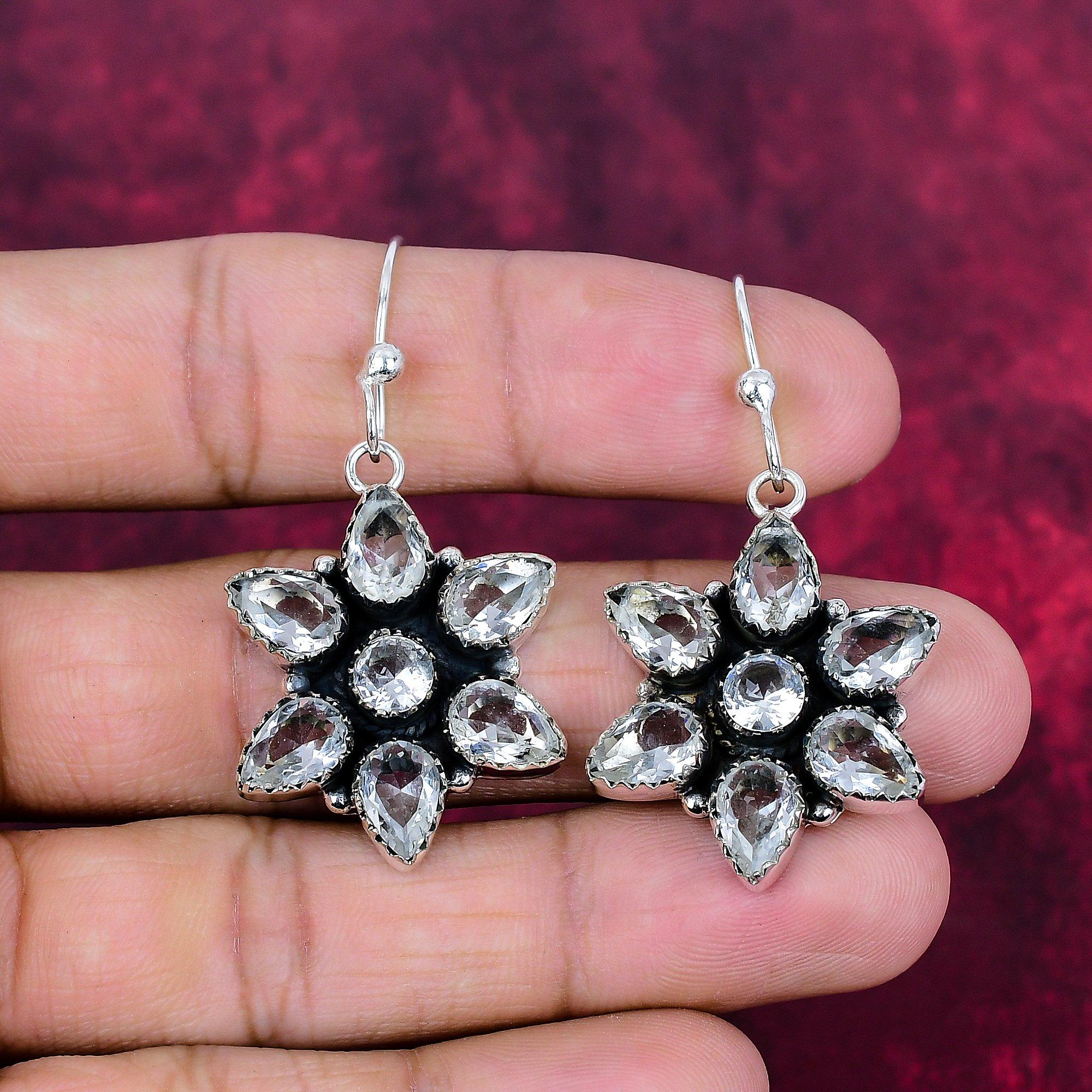 Weiße Topas 925 Sterling Silber Ohrringe, handgefertigte Edelstein Schmuck Ohrringe für den Gedenktag