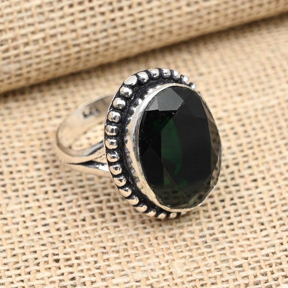 Χειροποίητο κόσμημα πολύτιμος λίθος χρώμιο διοψίδιο 925 μασίφ ασημένιο δαχτυλίδι για γυναίκες