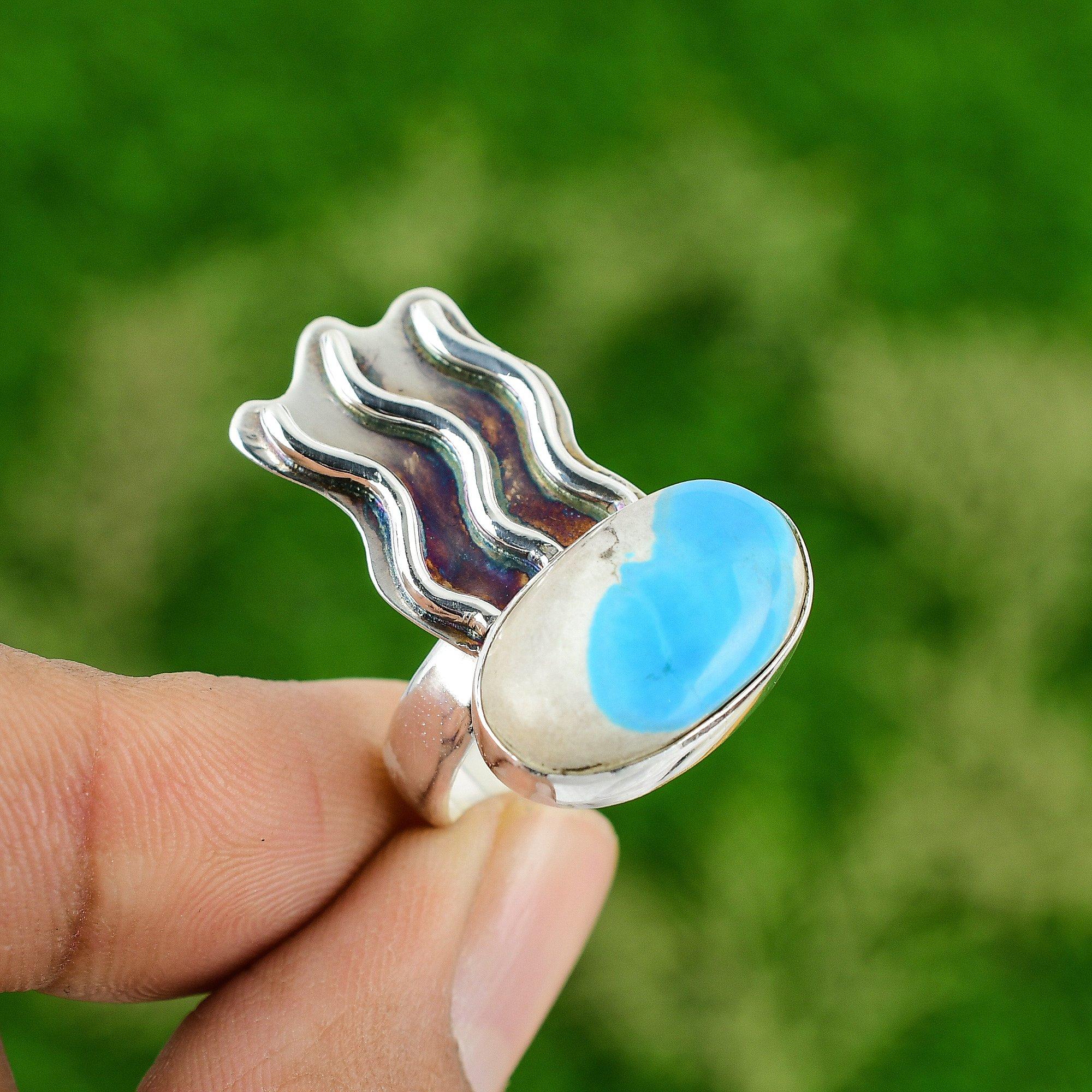 Natural Sleeping Beauty Turquoise Gemstone Stackable Ring Size 8.75 925 Silver