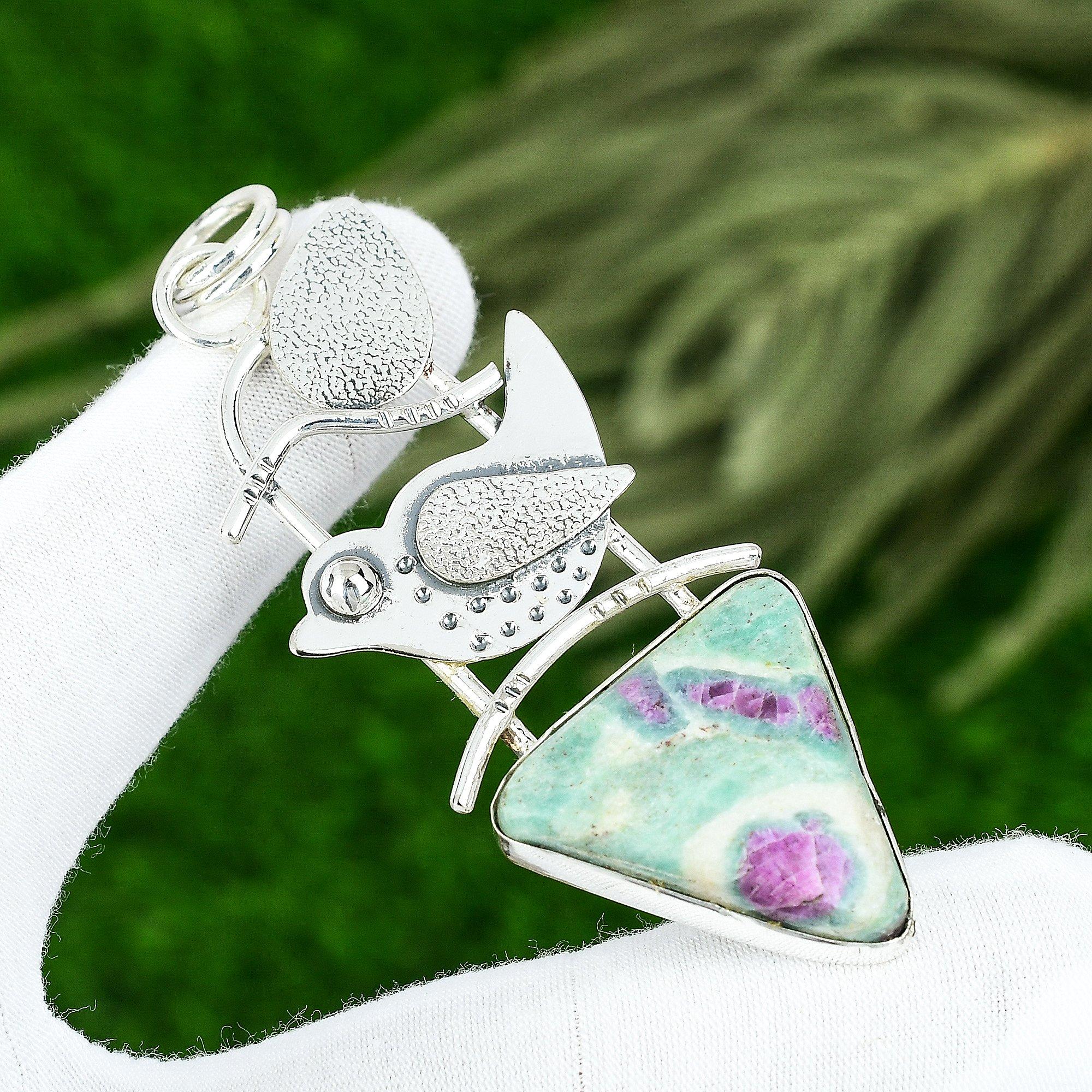 Birthday Gift For Her Natural Ruby Fuchsite Gemstone Pendant 925 Sterling Silver