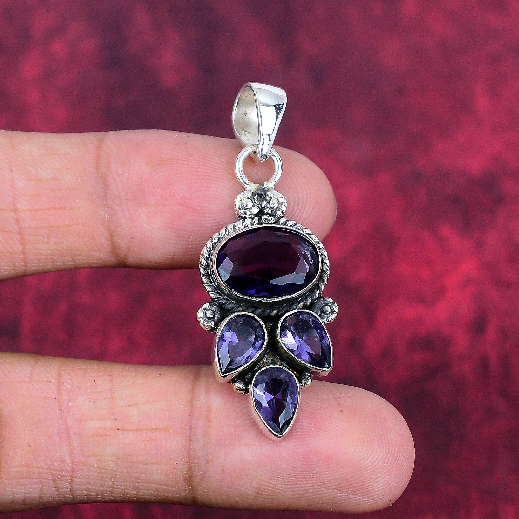 Pandantiv ametist bijuterii cu pietre prețioase, pandantiv din argint solid 925, cadou pentru femei pandantiv lucrat manual