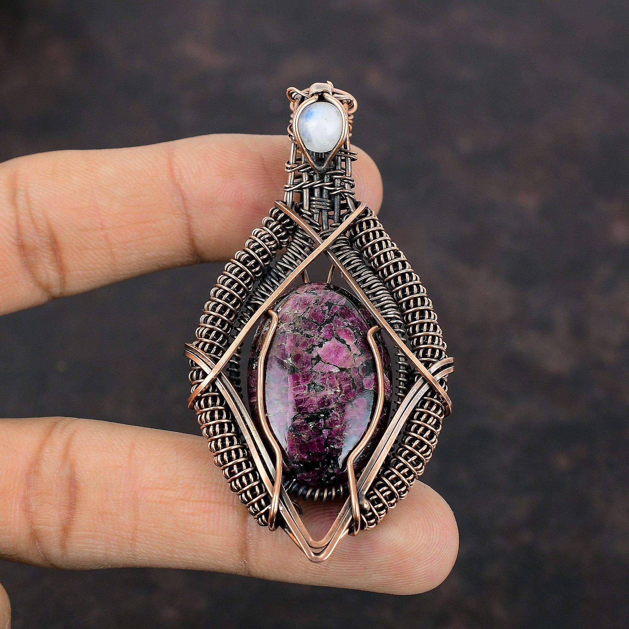 Eudialyte Pendant Copper Wire Wrapped Pendant Handmade Gemstone Jewelry Rainbow Moonstone Pendant Wire Jewelry Gift For Women Copper Jewelry